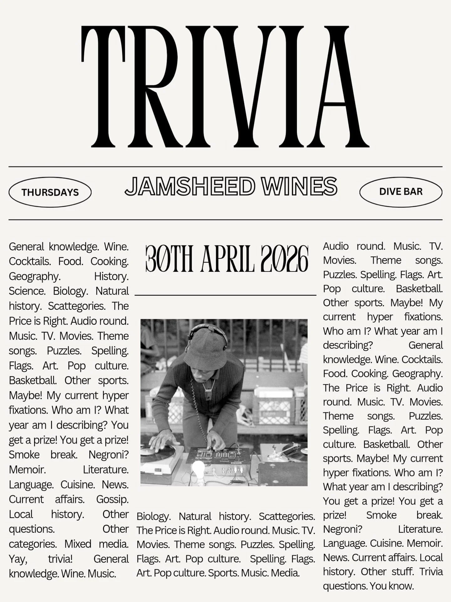 TRIVIA THURSDAY IS BACK WEEKLY WITH IVANA! Bookings live for this Thursday! Book now!! @dirtyjeansdiy is dropping a hint with this photo, the theme of one of the rounds 😏