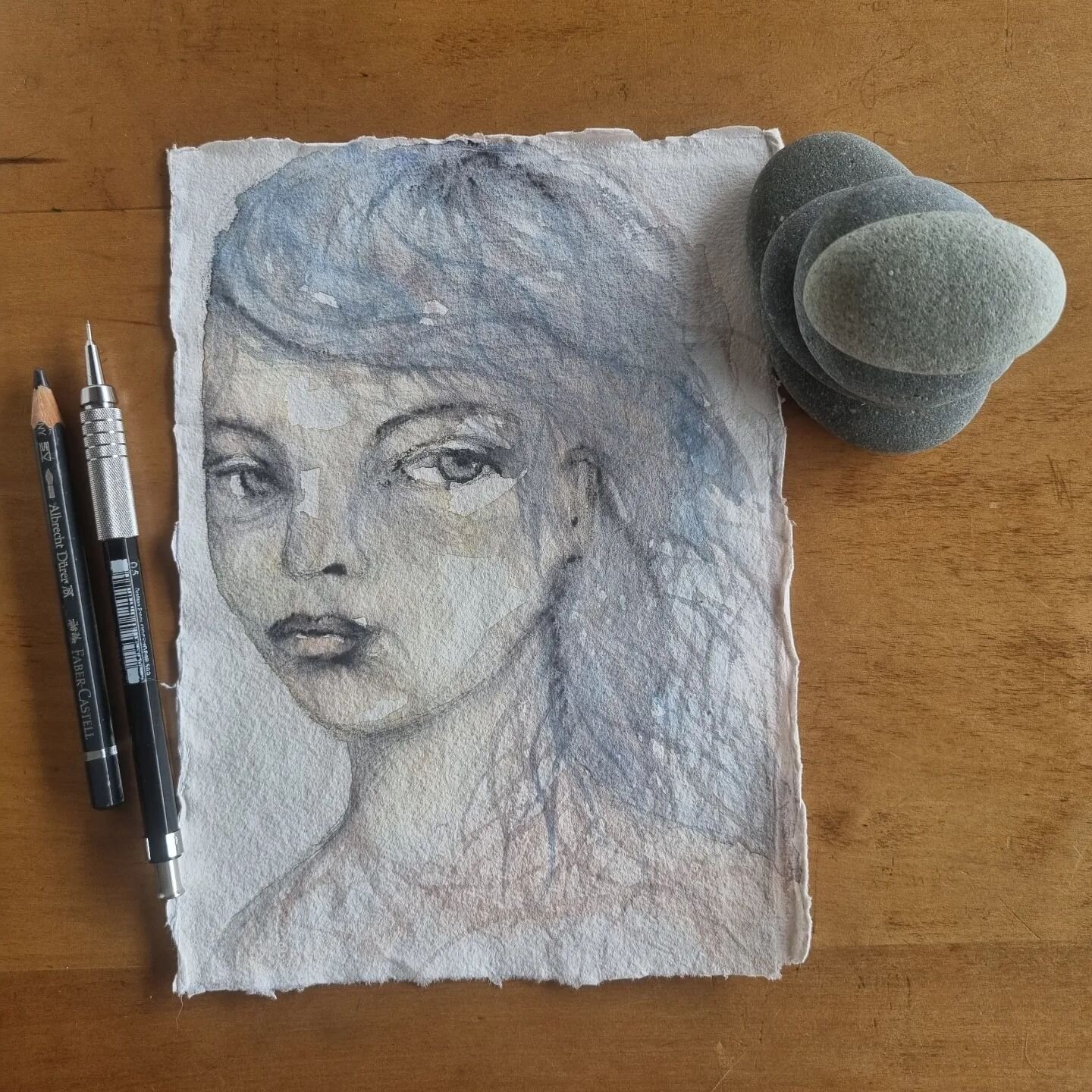 'A hot wind was blowing around my head, the strands of hair my hair lifting and swirling in it, like ink spilled in water' - Margaret Atwood.
Graphite and watercolour on recycled handmade cotton paper. 
*
*
*
*
#watercolourpainting #watercolourportra