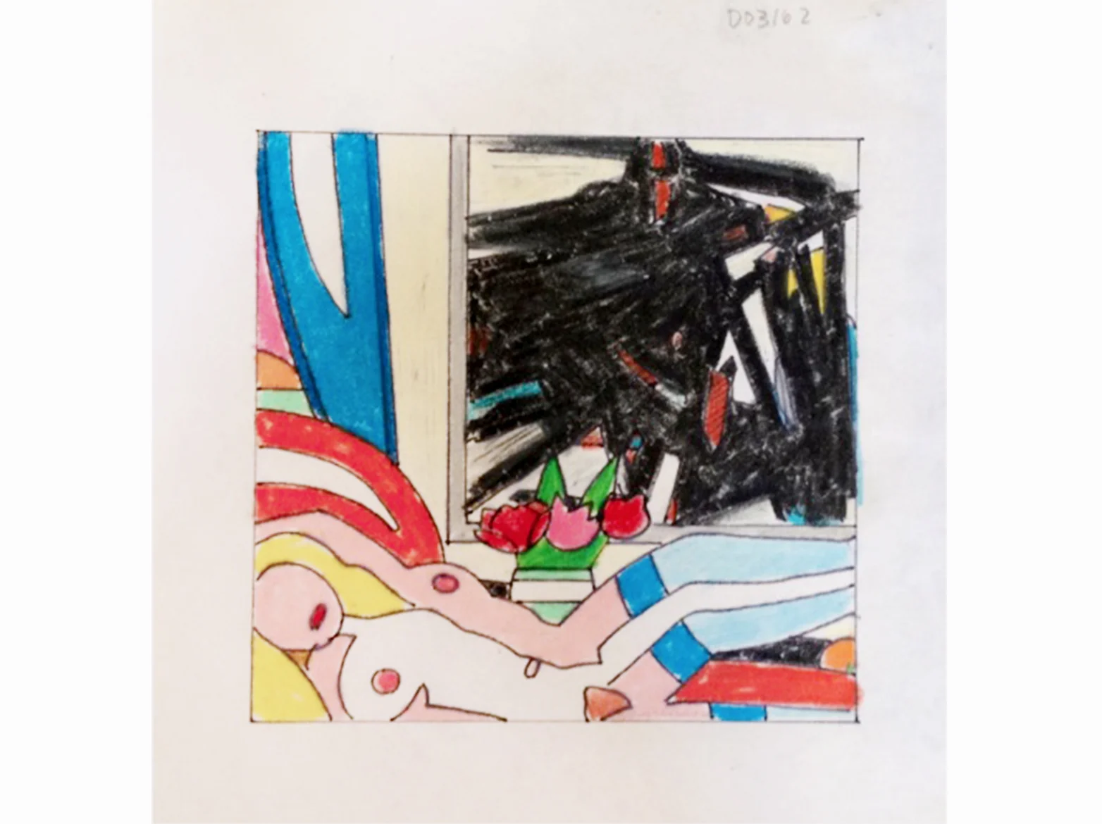 Study for Sunset Nude (with Franz Kline) 2001 | ink and colored pencil on 100% rag tracing paper | 17,1 x 16,5 cm.