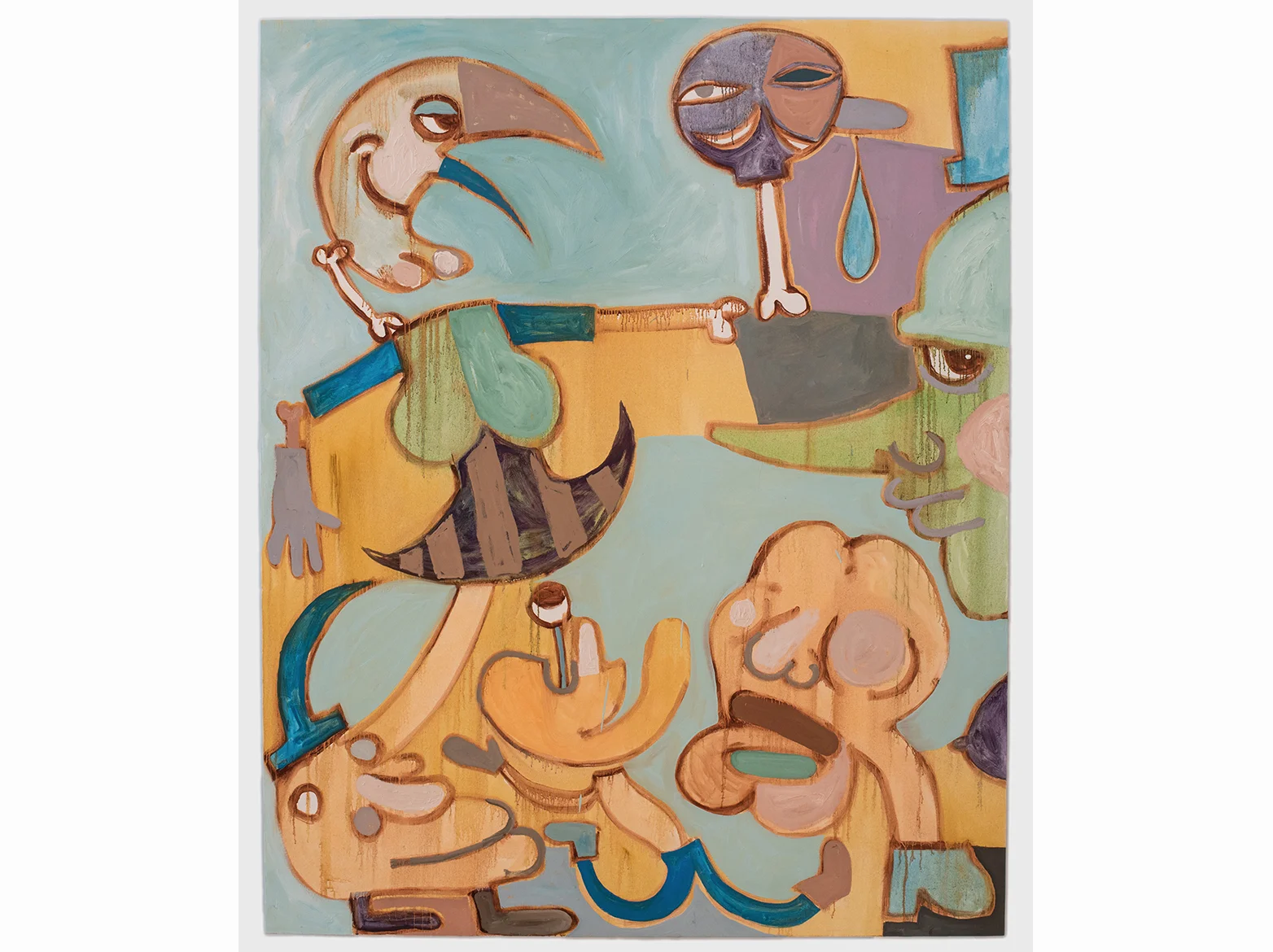 Brian Kokoska Tumor Puzzle (Upskirt Nasal Drip) | 2018 | óleo sobre lienzo | 184 × 147 cm.