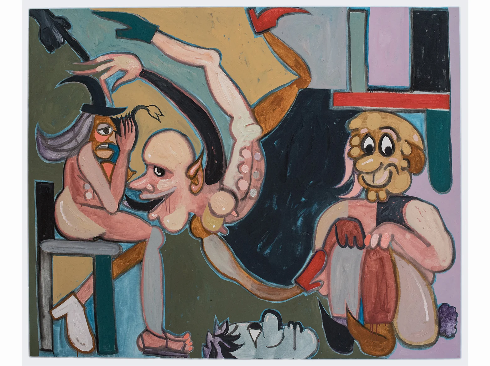 Brian Kokoska The Badboy & The Suckup (Detention Room) | 2018 | óleo sobre lienzo | 184 × 147 cm.