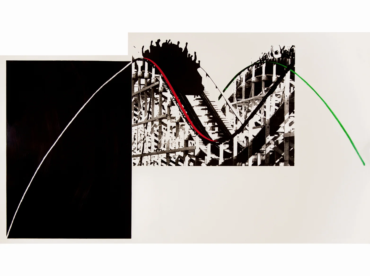 John Baldessari Rollercoaster | 1989 | photogravure with watercolor ink printed on paper Somerset Satin 410G | 99 x 171,5 cm.