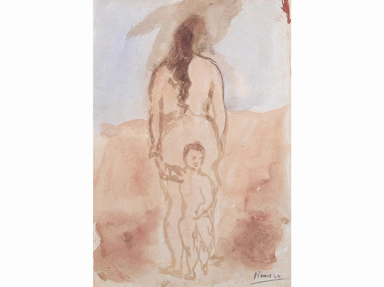 Femme nue vue de dos avec enfant 1906 | acuarela sobre papel | 24 x 16 cm.