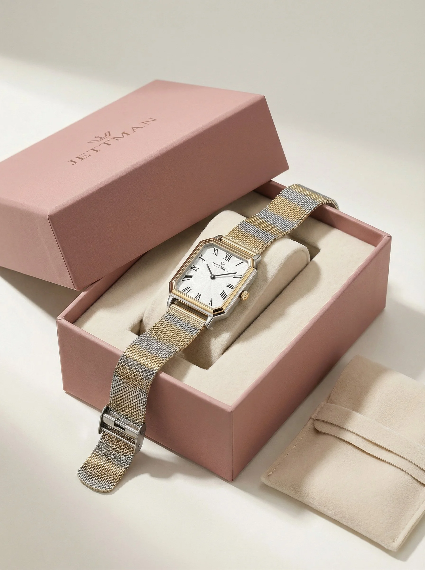 AI Concept: JETTMAN Edition women's watch. Demonstrating photorealistic lifestyle and product visuals for premium watch brands.