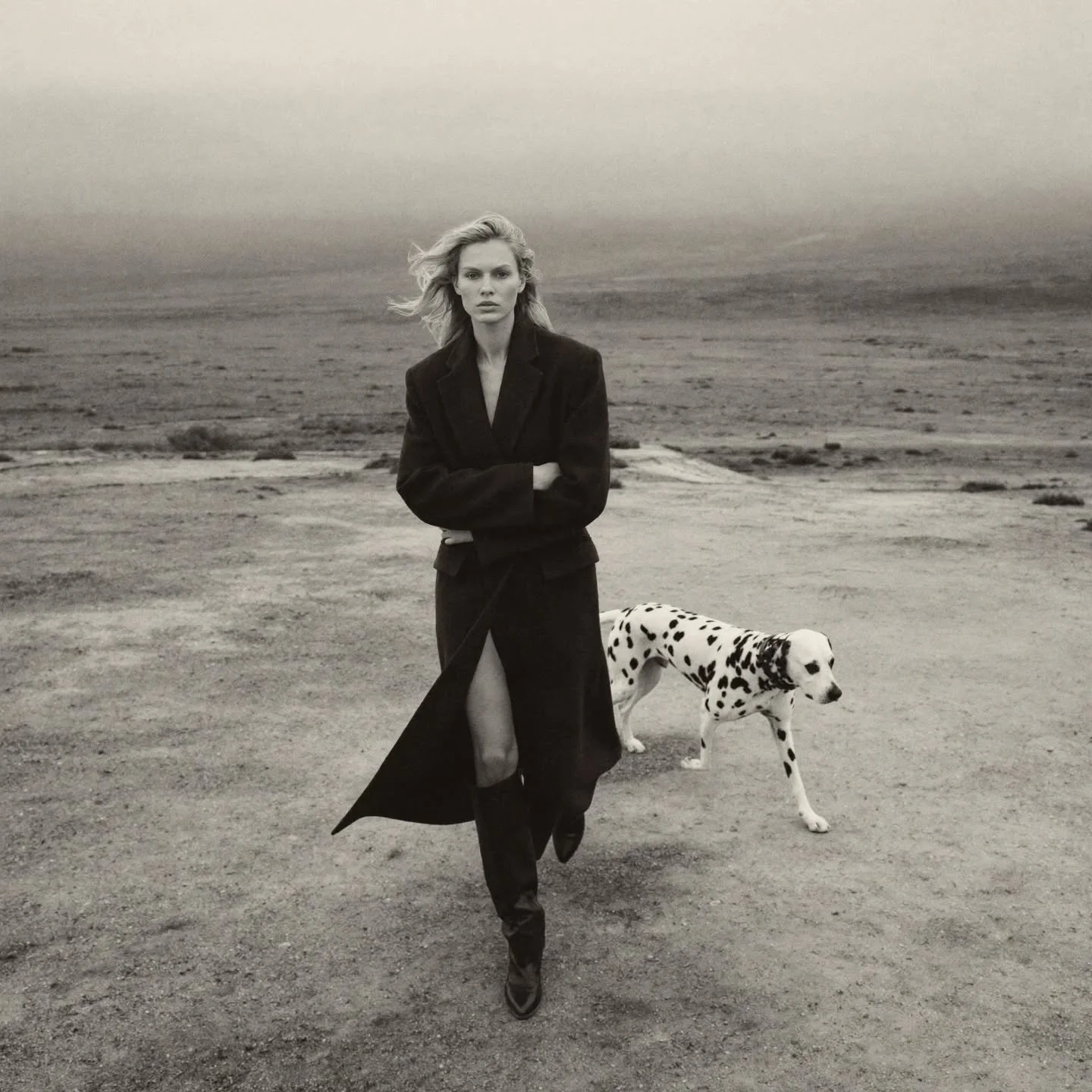 A black and white fashion editorial, built on mood, not product.

The brief was simple: capture quiet intensity on a desolate Nordic landscape. No flash, no studio, no clean backgrounds. 

Just fog, grain, strong contrast and two very patient subject