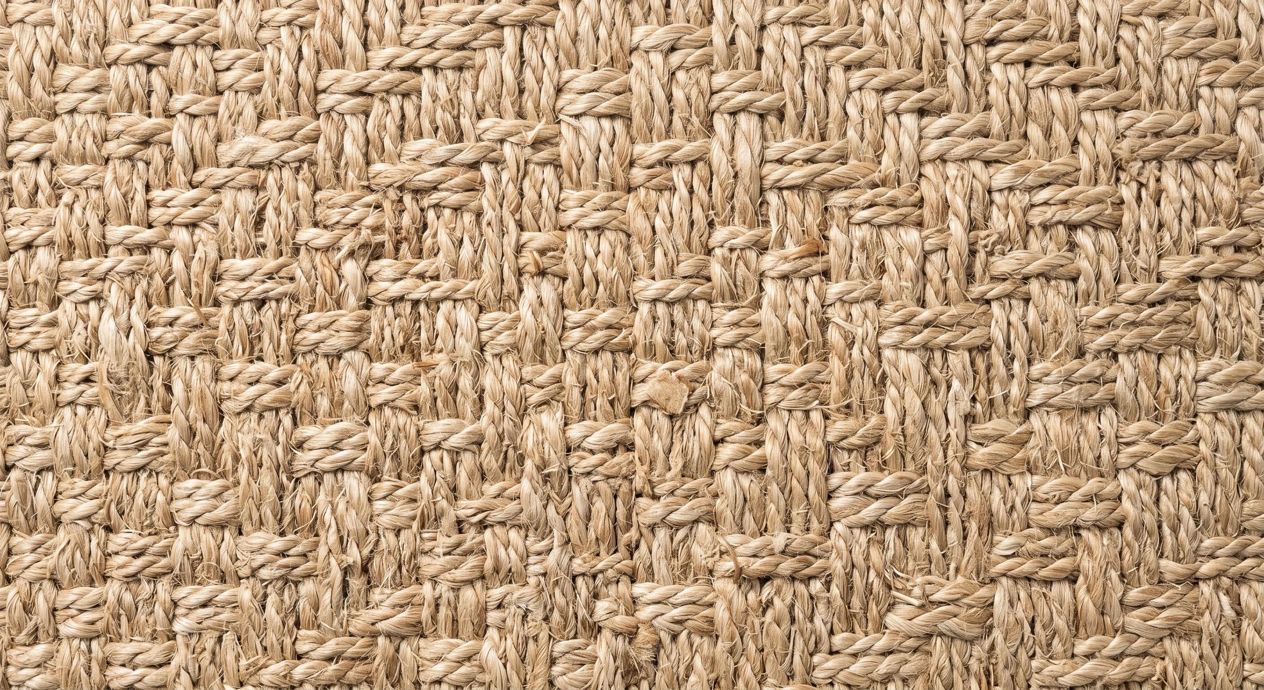 Close-up of a woven natural fiber rug or mat with a textured pattern.