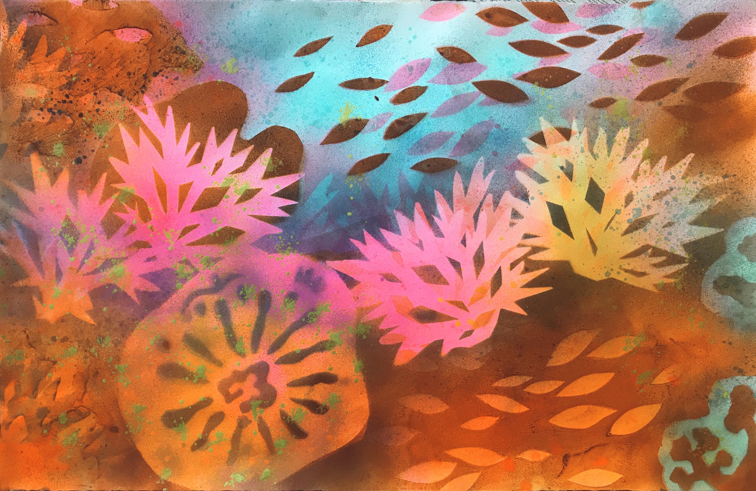 Coralscape Memento Mori No.01 ....Stencil Painting ....26x40in ....2022