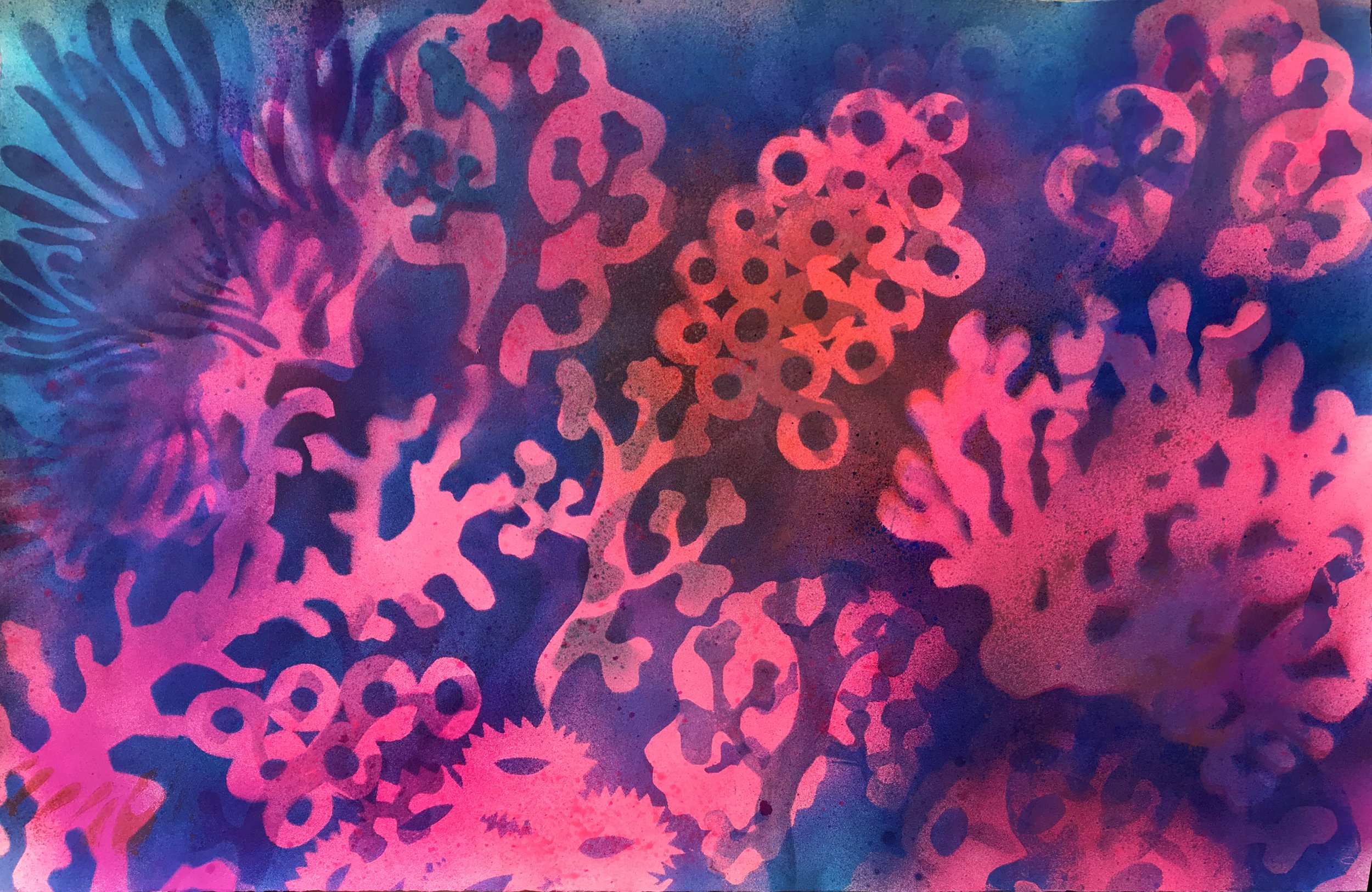 Coralscape Memento Mori No.09 ....Stencil Painting ....26x40in ....2022