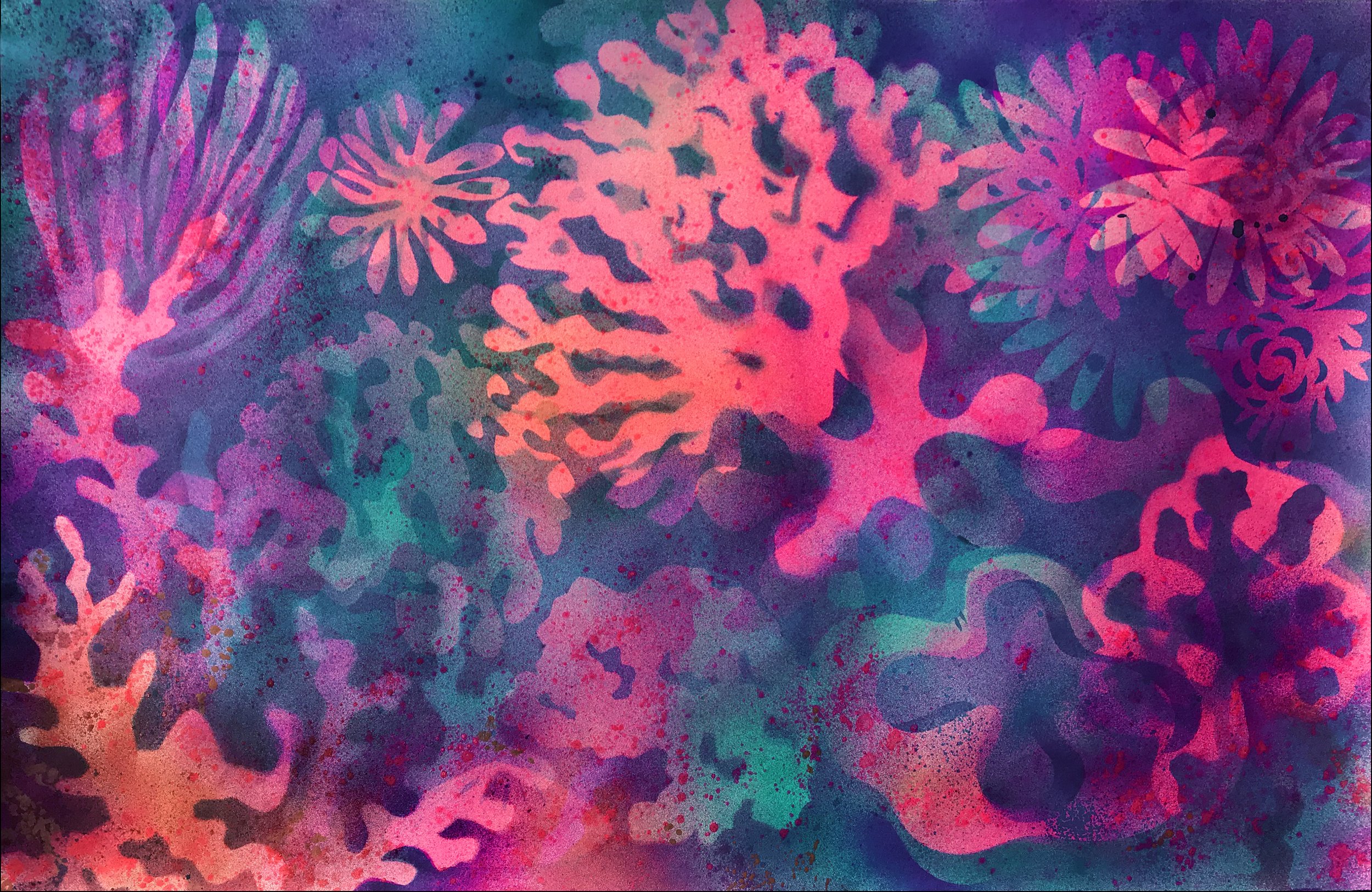Coralscape Memento Mori No.10 ....Stencil Painting ....26x40in  ....2022