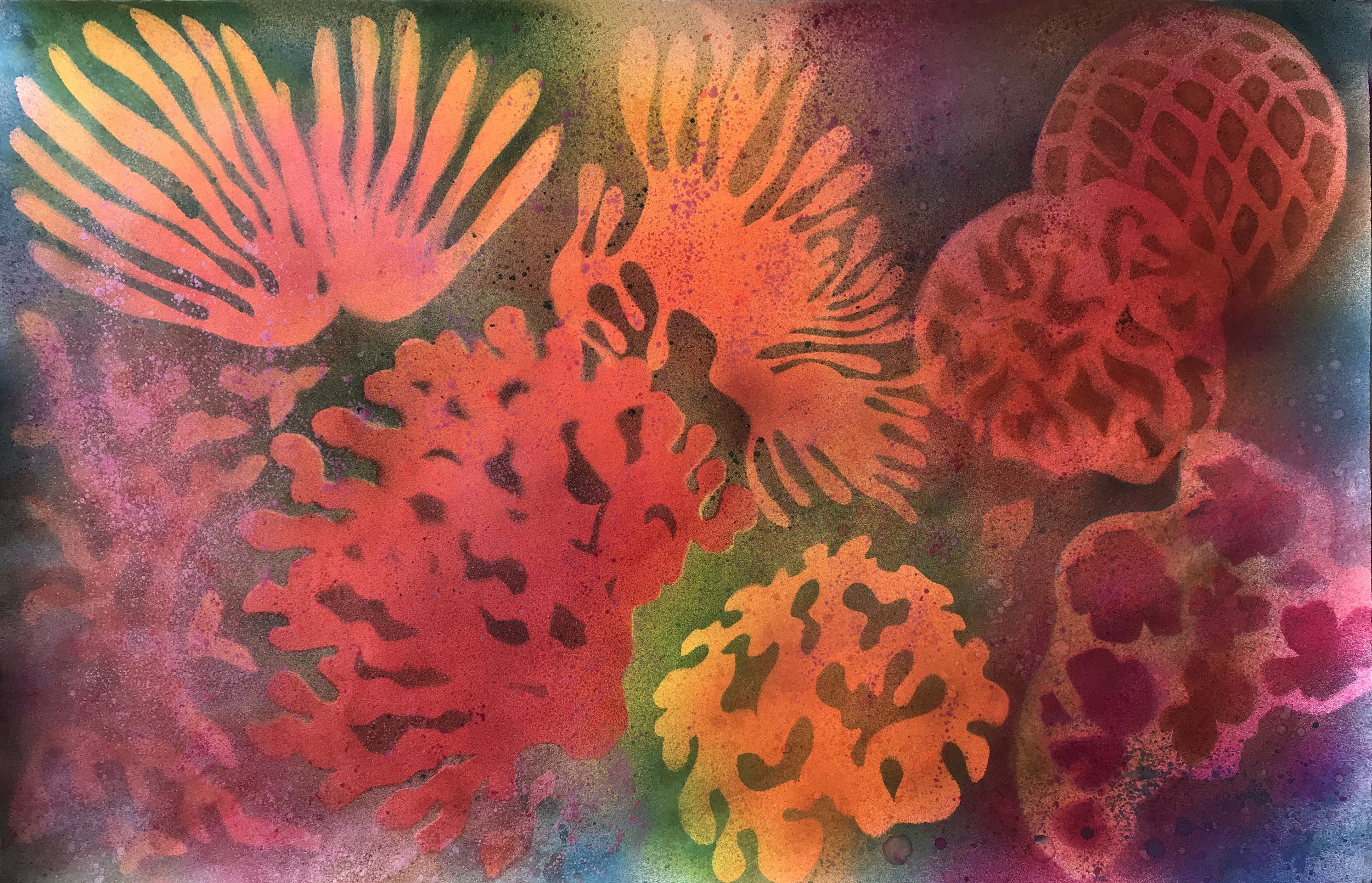 Coral Reef  No.13 ....Stencil Painting ....26x40in  ....2022