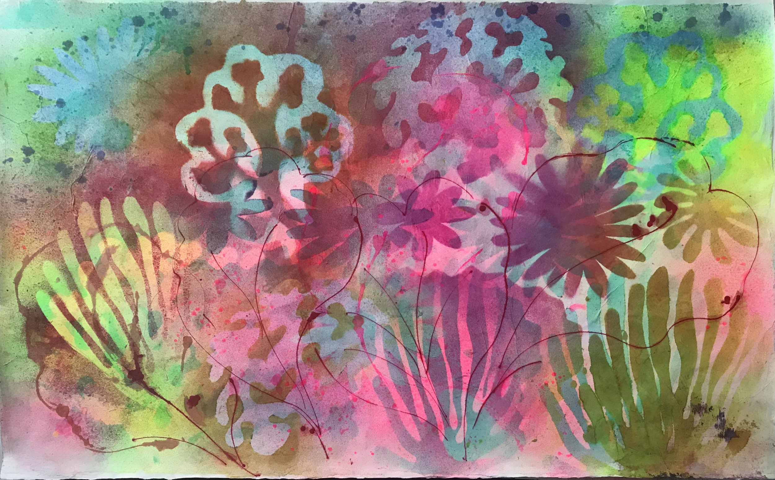 Coral Reef  No.21 ....Stencil Painting ....26x40in  ....2022