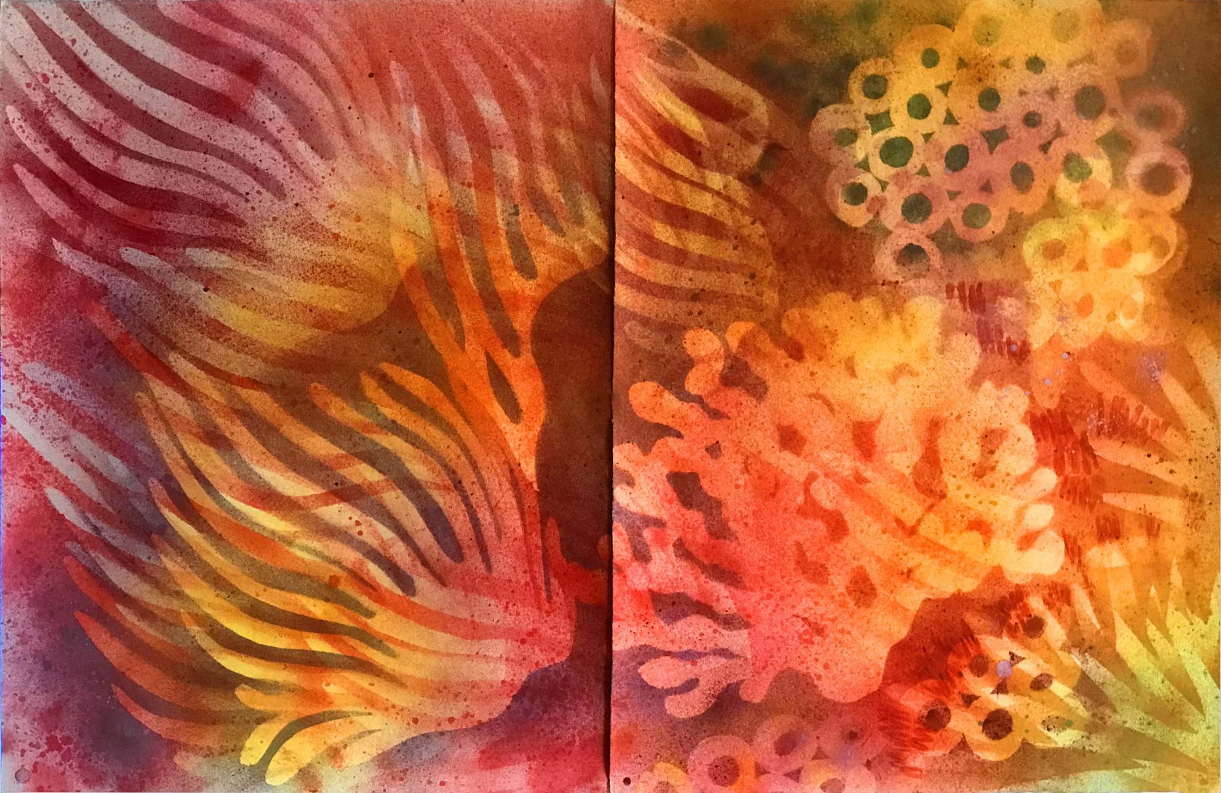 Coral Reef No.14 ....Stencil Painting ....26x40in ....2022
