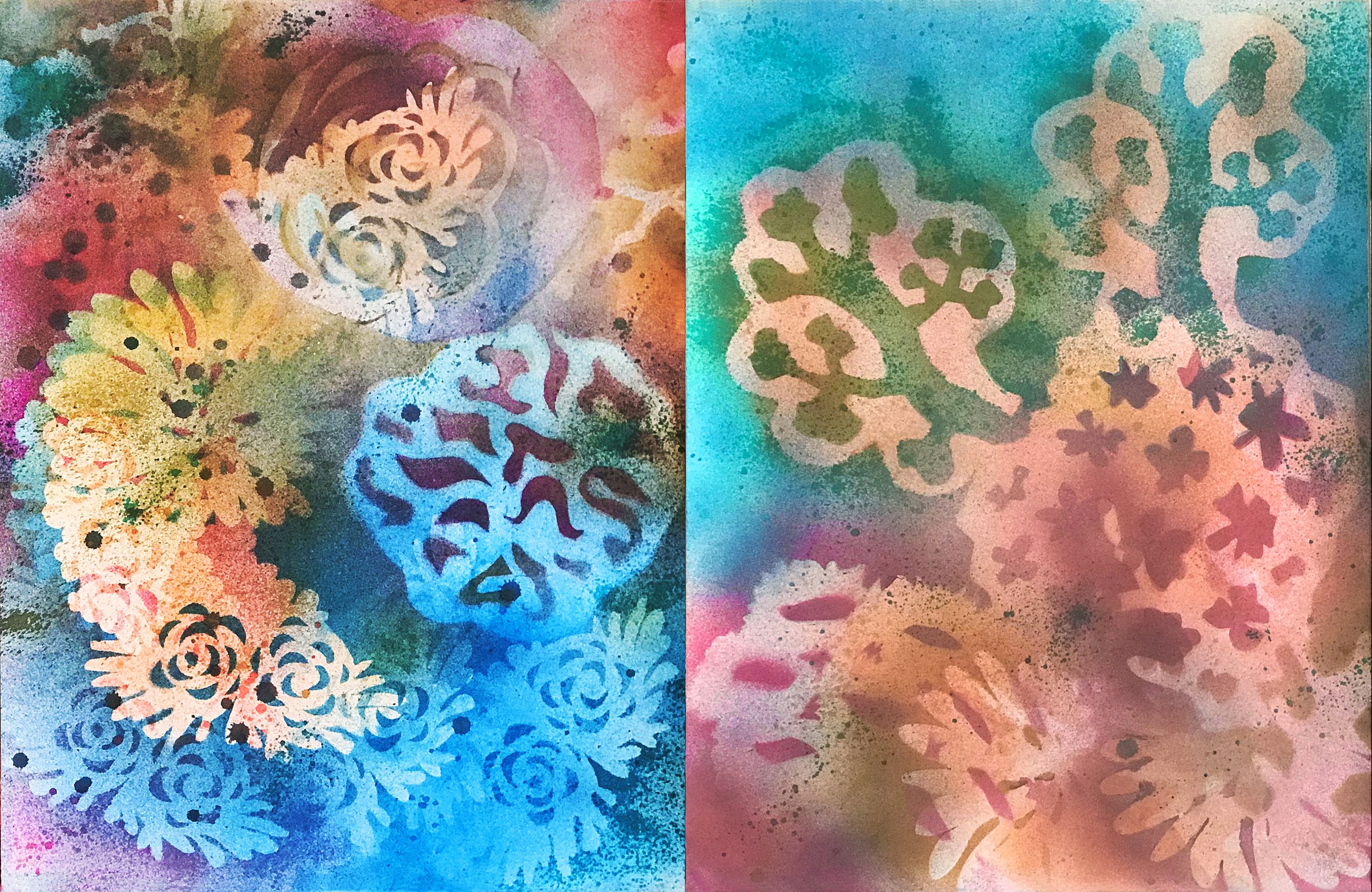 Coral Reef No.16 ....Stencil Painting ....26x40in ....2022