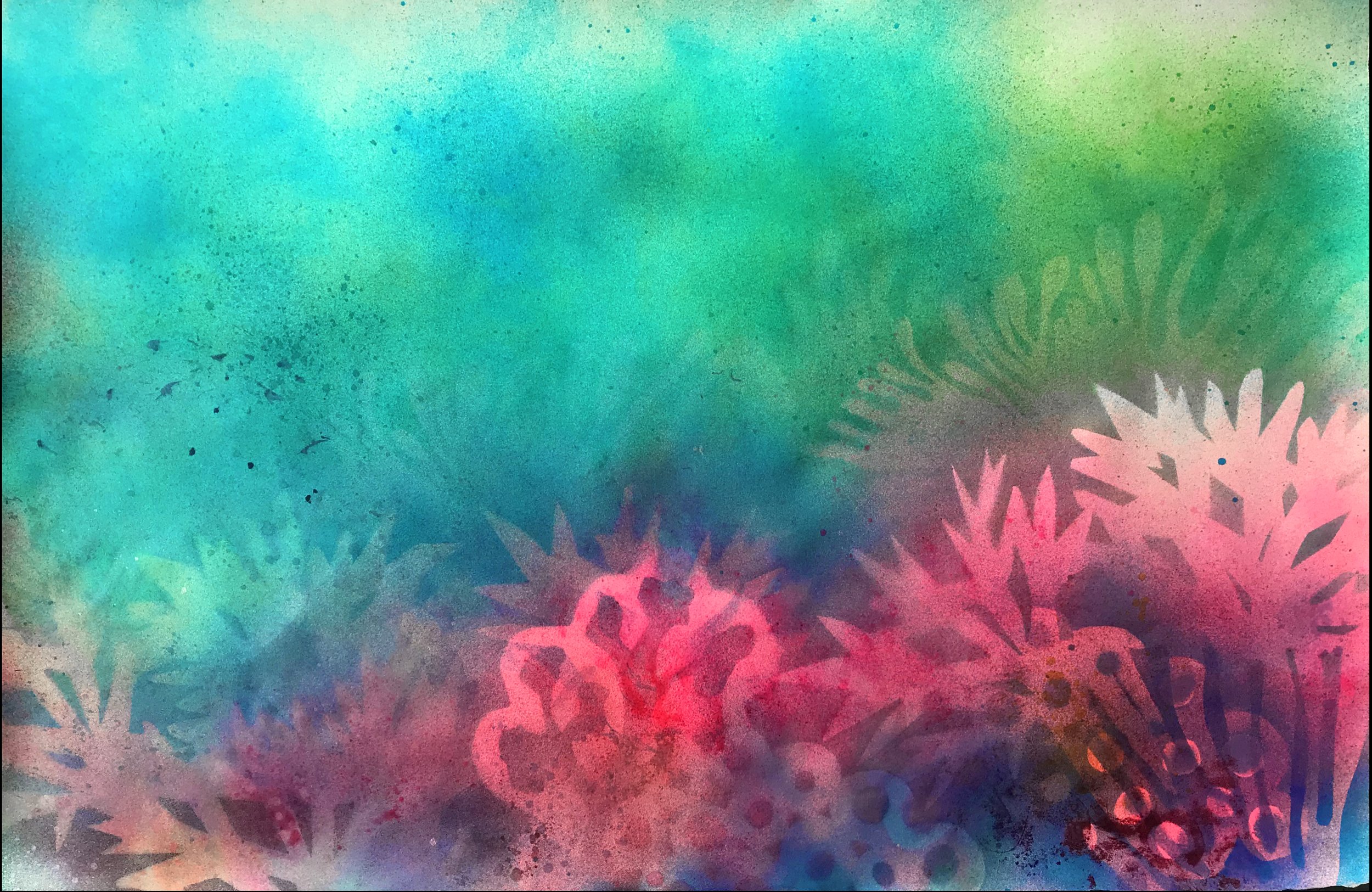 Coral Reef  No.17 ....Stencil Painting ....26x40in  ....2022