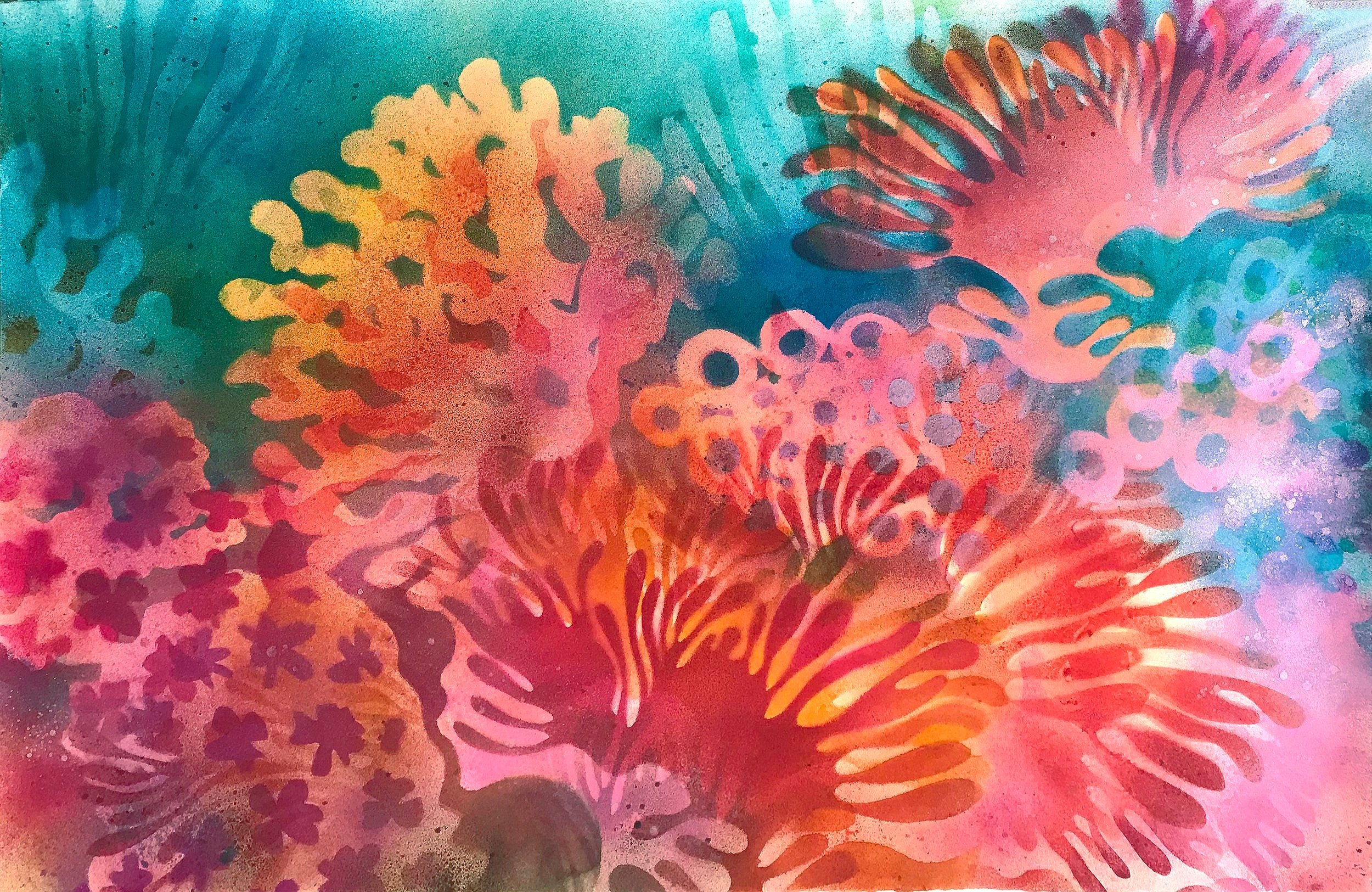 Coralscape Memento Mori No.04 ...Stencil Painting ...26x40in ....2022