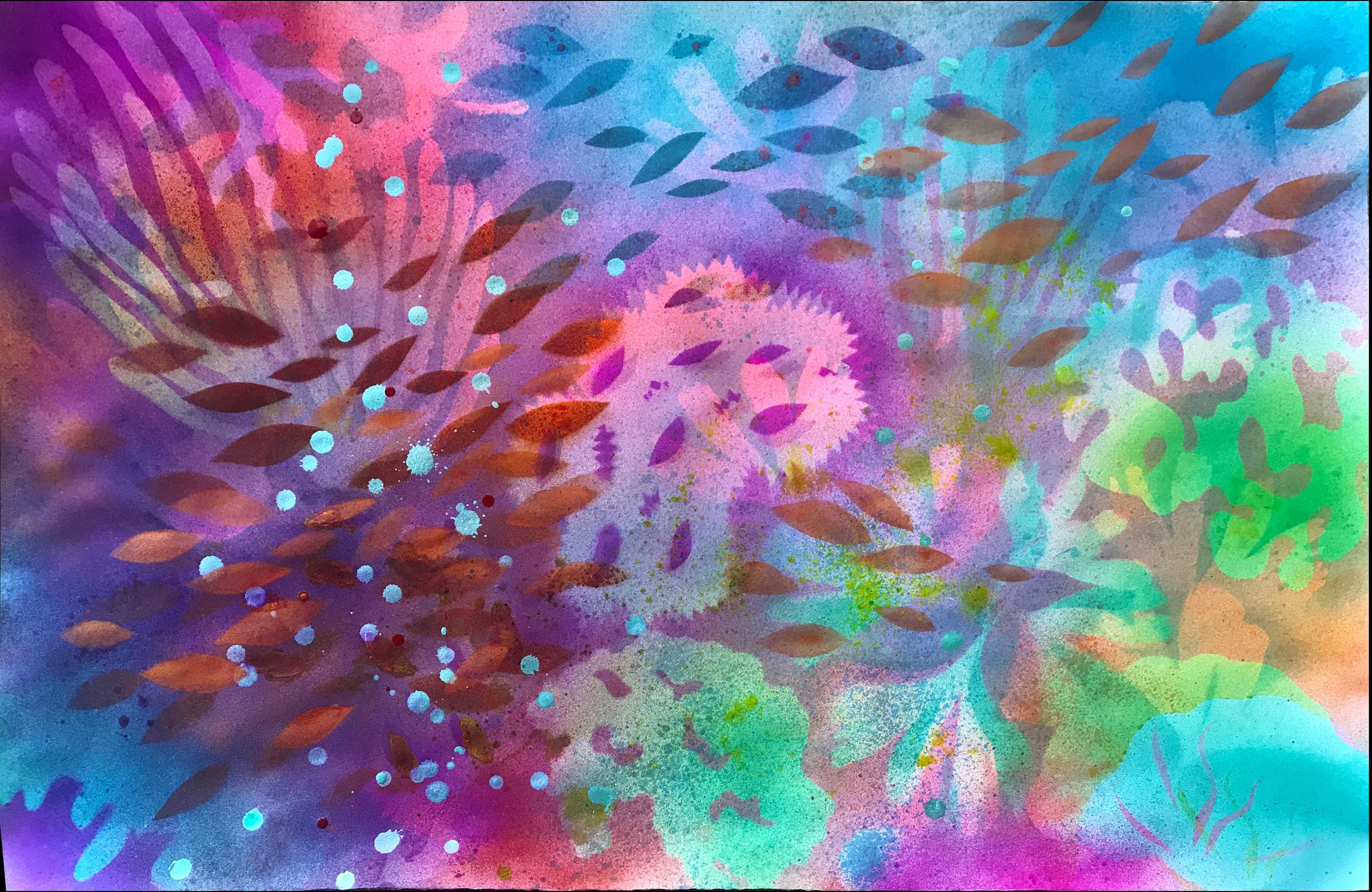 Coralscape Memento Mori No.06 ....Stencil Painting ....26x40in ....2022