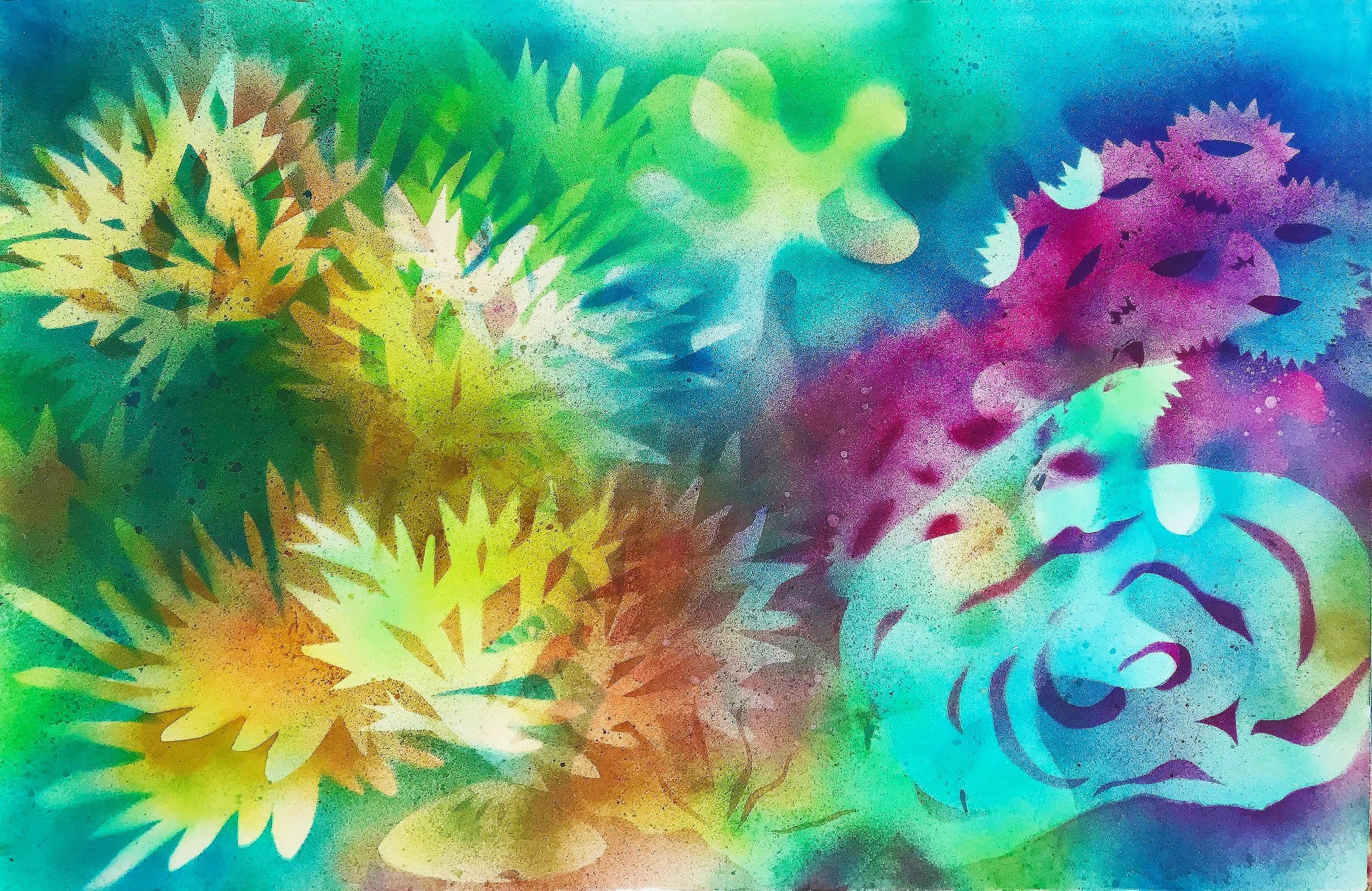 Coralscape Memento Mori No.07 ....Stencil Painting ....26x40in  ....2022