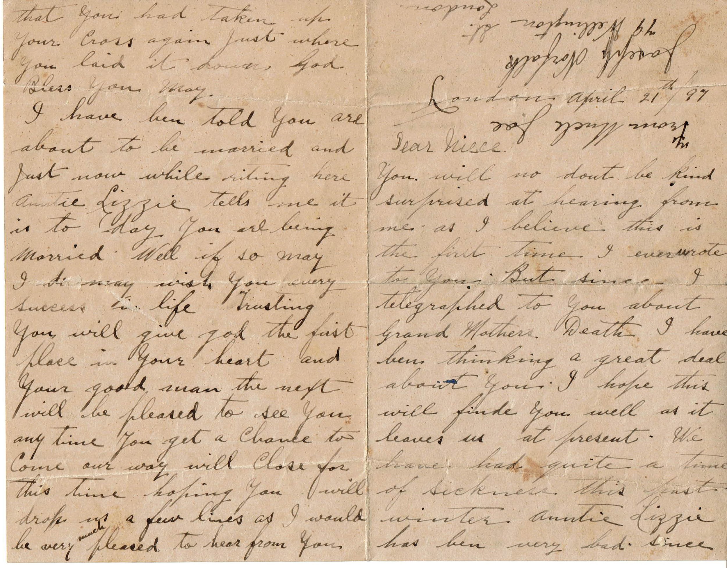 Letter from Joseph Norfolk to his niece