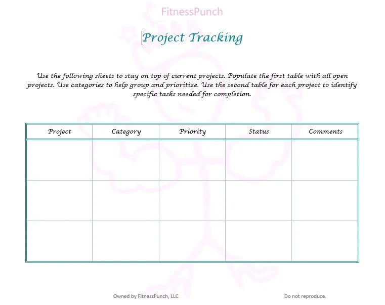 Project Tracking Template Printable