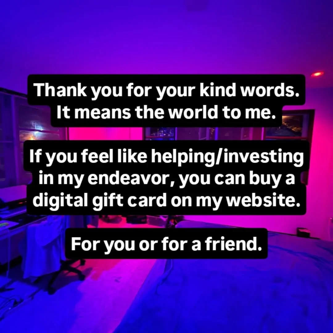 There is a digital gift card available on my website. You can buy it for yourself or gor a friend.

The code from the email can be used to receive a discount on my website.