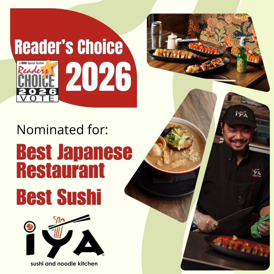 Fresh sushi, favorite rolls, and nights out at IYA 🍣✨
IYA Sushi has been nominated in the 2026 Gazette Readers Poll for:
&bull; Best Japanese Restaurant
&bull; Best Sushi
We&rsquo;re so thankful for everyone who continues to support us, and we&rsquo