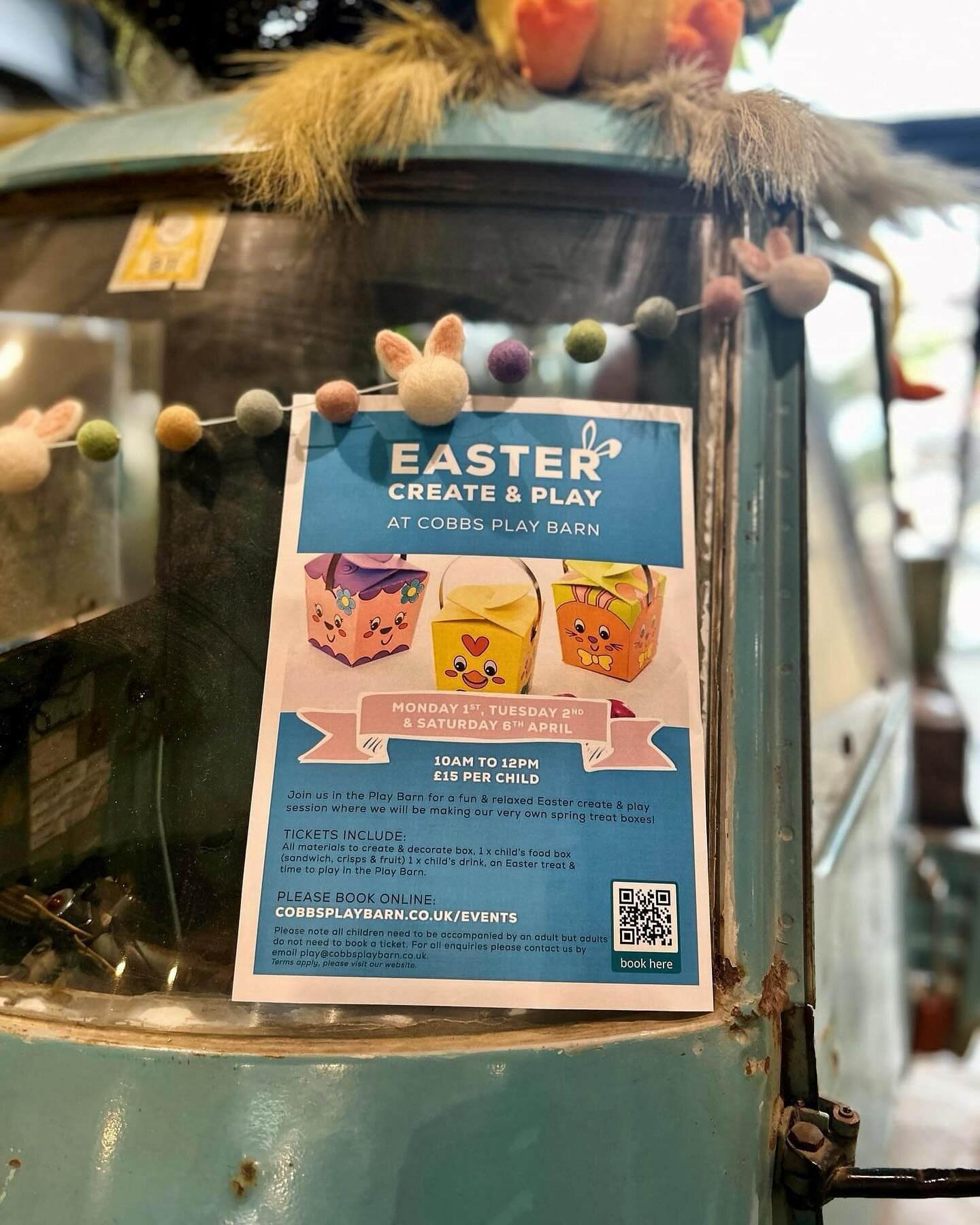 Come and join us at Cobbs Play Barn this Easter for a fun create-and-play session for your little ones🌿

We will be making our own spring treat boxes, which will involve lots of colouring! A yummy lunch box will be provided, and the chance to let of