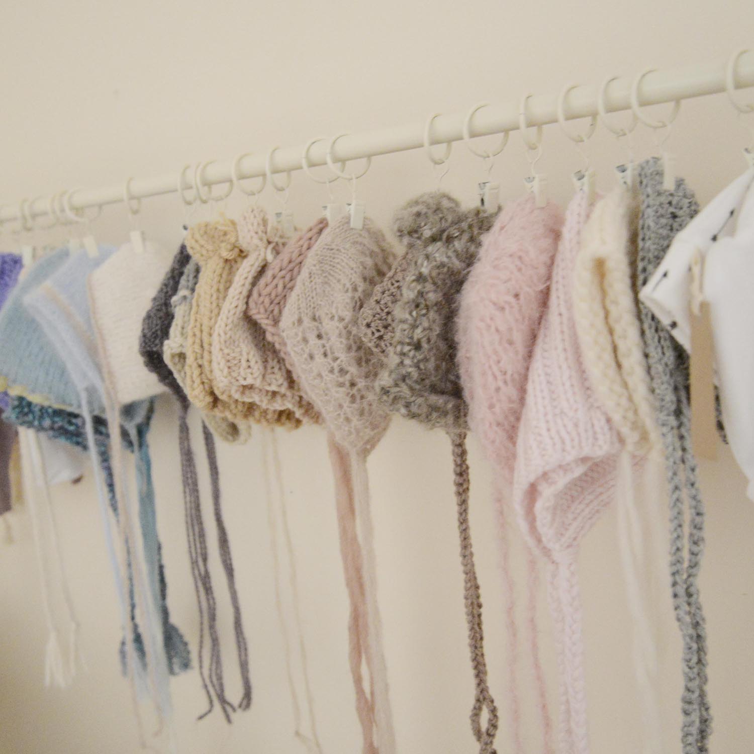 Baby bonnet collection in pastel colours at The Attic Studio Ponteland Northumberand