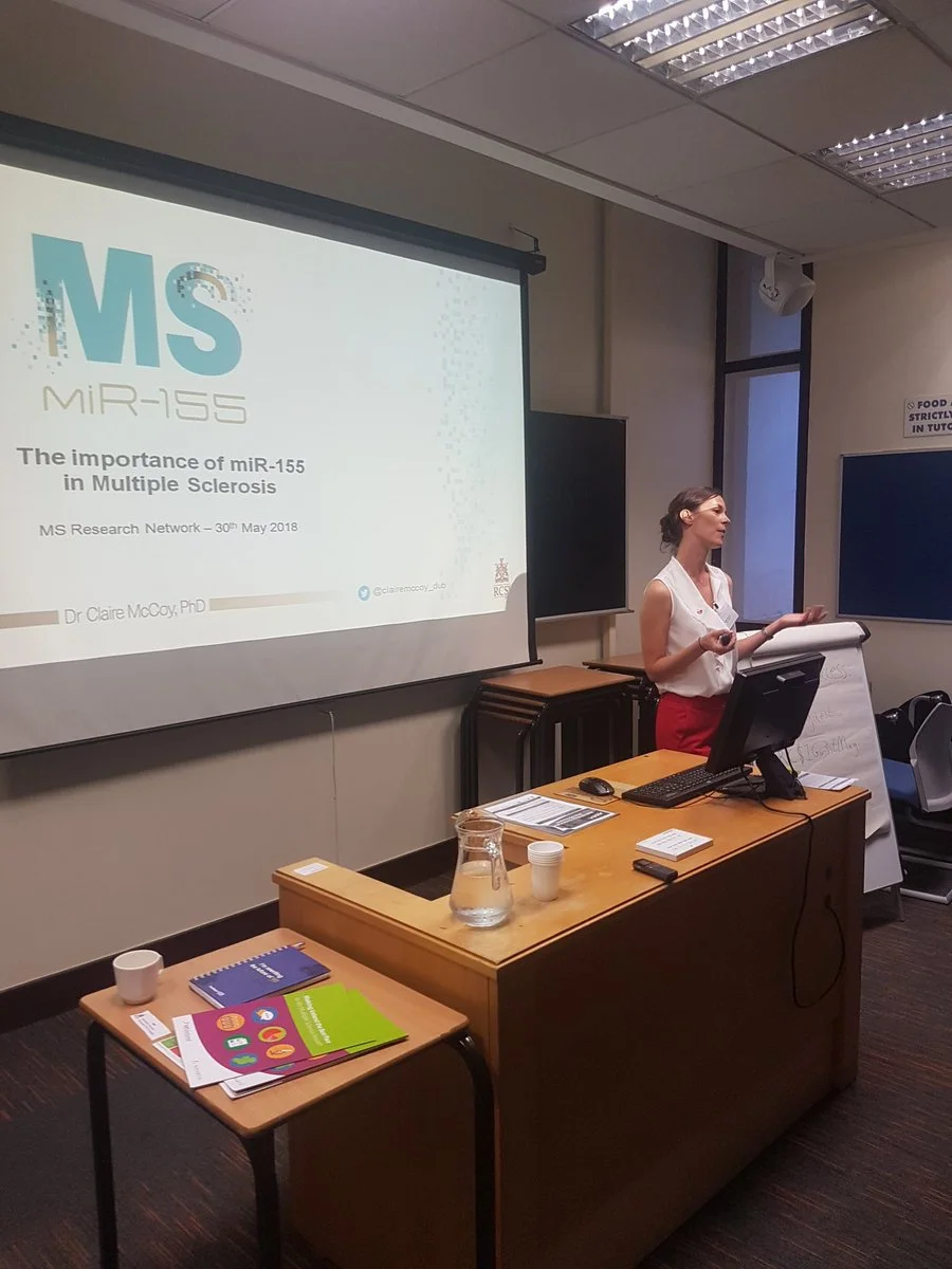 Dr. Claire McCoy explaining the importance of miR-155 in MS on world MS day
