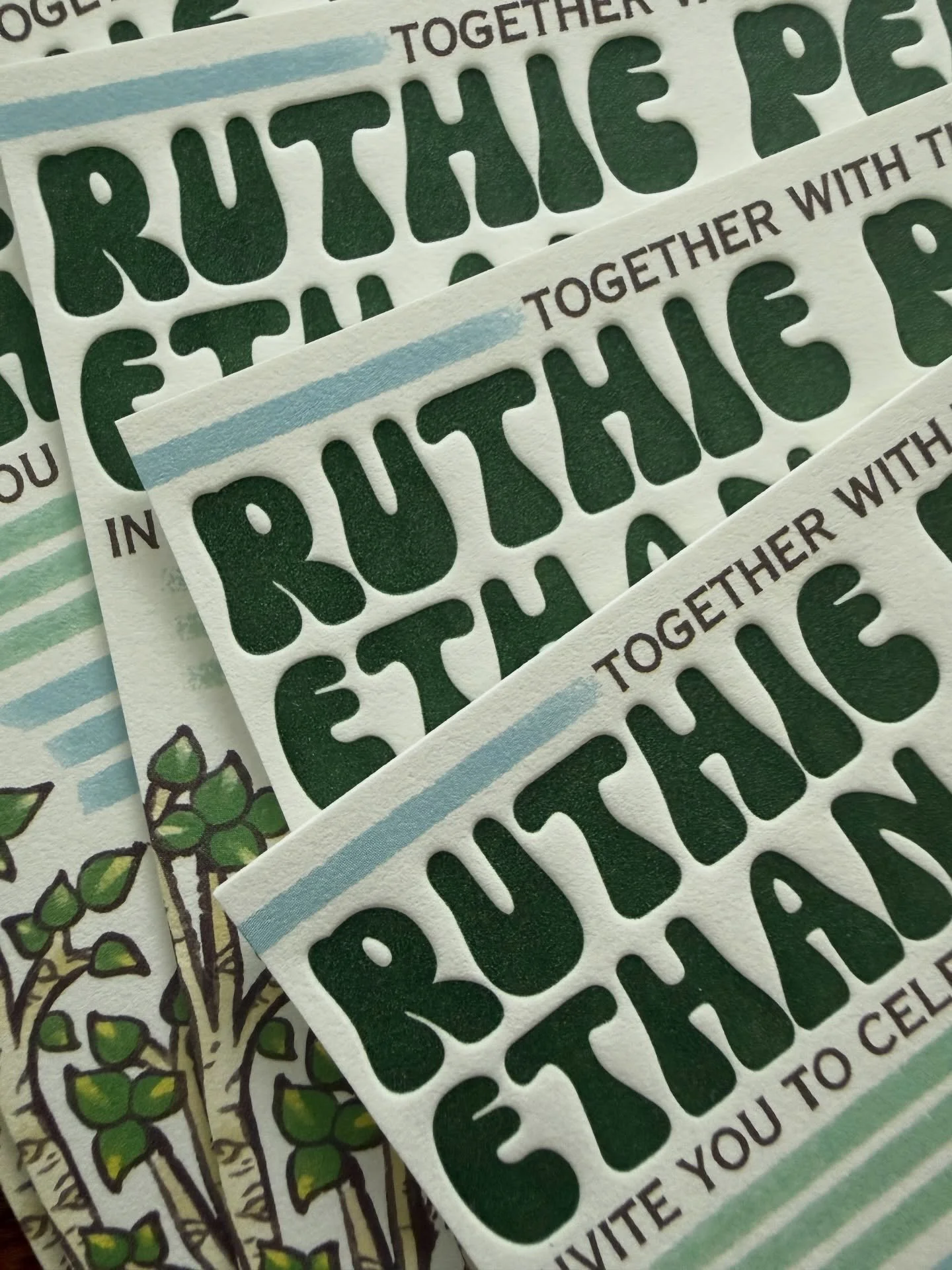 part digital + part letterpress combination printing with a beautiful custom illustration&hellip; on double thick cotton stock ! ANDDDD the name of Ruthie 🥰🤩