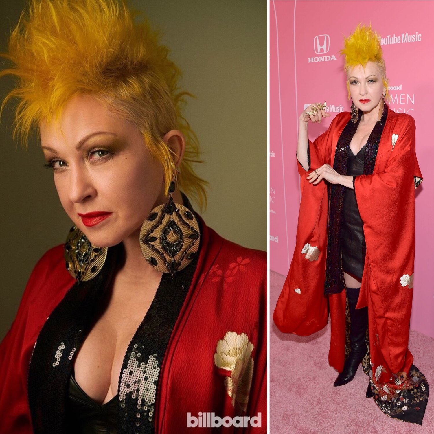  Kimono designed by NYC artist CHENG… worn at the 2019 Billboard Music Awards. Cyndi presented the award to Billie Eilish for Woman Of The Year 