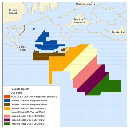 The three easternmost areas (0520, 0521, and 0522) sold today for a collective $405 million. Map: Bureau of Ocean Energy Managemen t