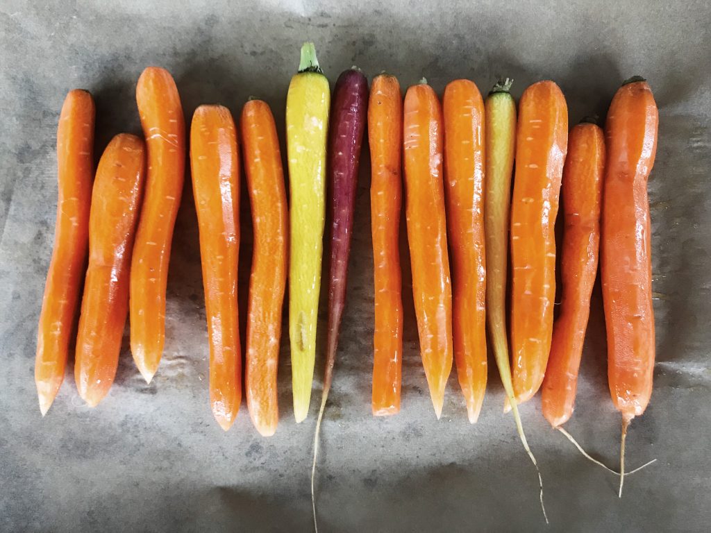 Rainbow carrots ready for roasting