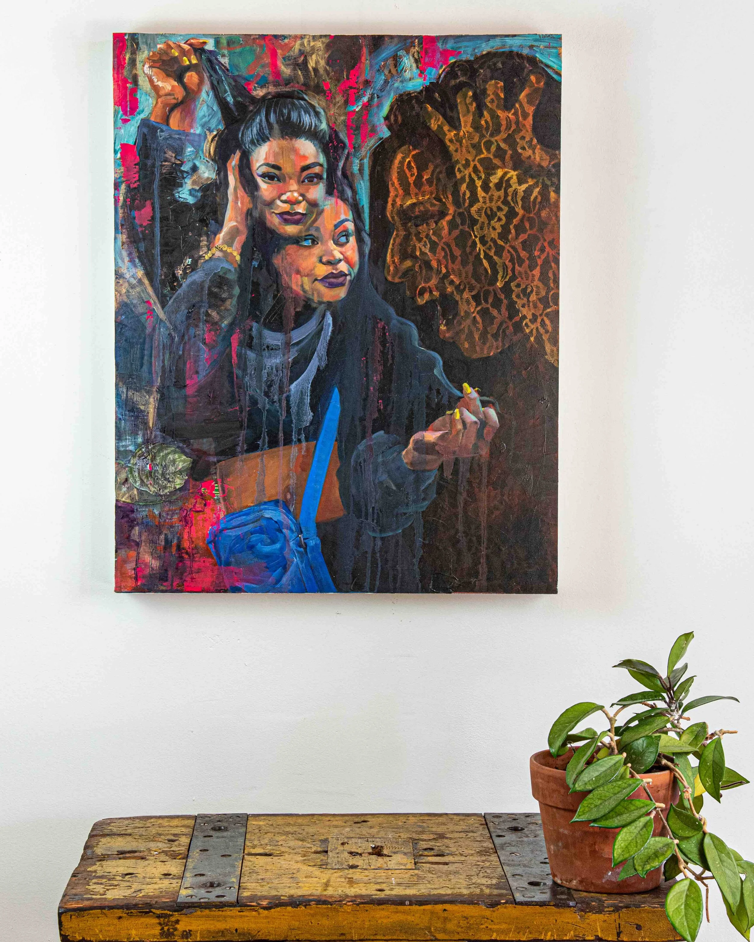 Curry_Hot Head_mixed media on panel_24x2.5x30%22_2019_Gallery Wall-2.jpg