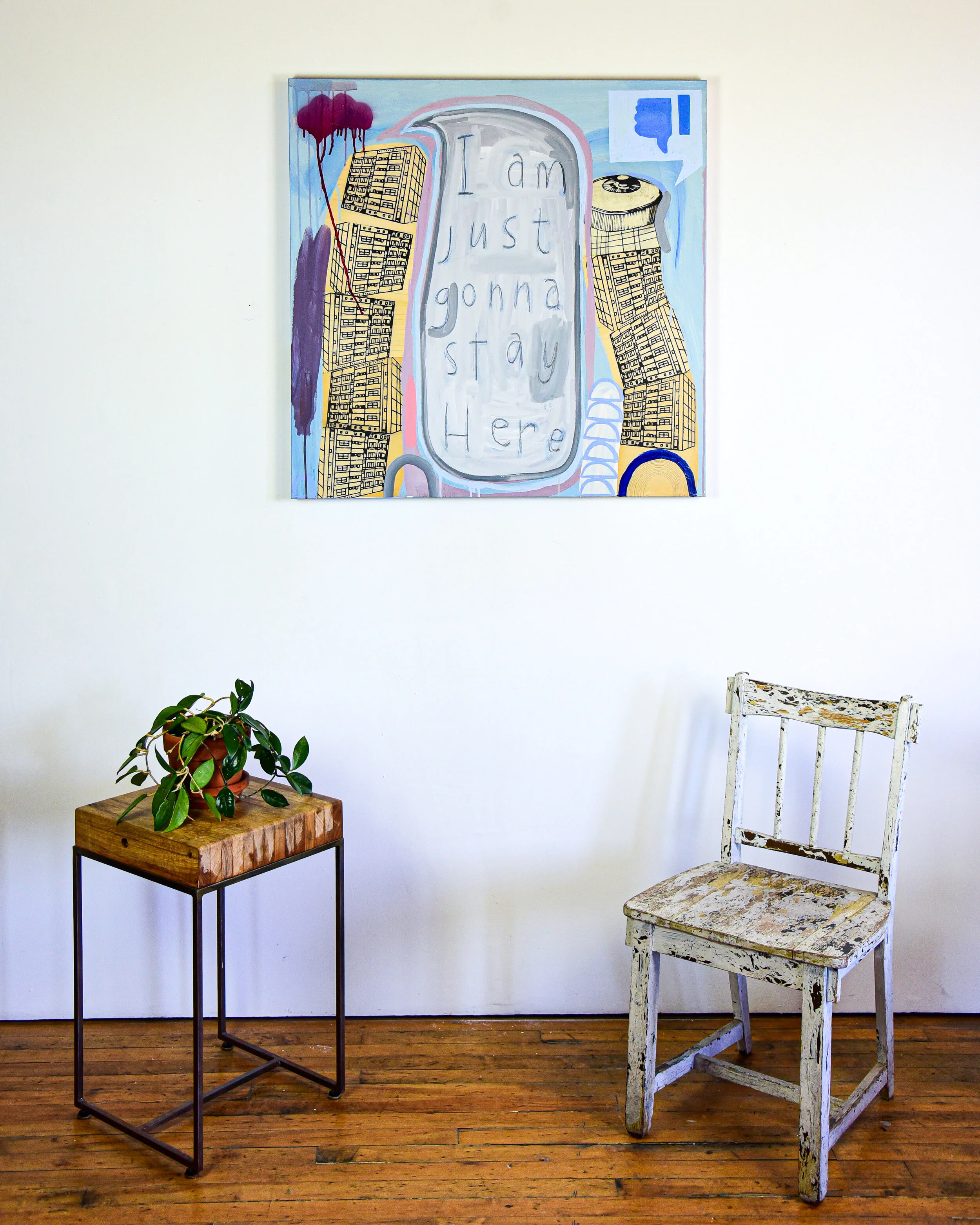 Liz Maugans_Home Alone Together (Buildings)_acrylic, collage, screenprint + spray paint on canvas_36”L x 1.5”W x 36”H_2021 (1 of 6).jpg