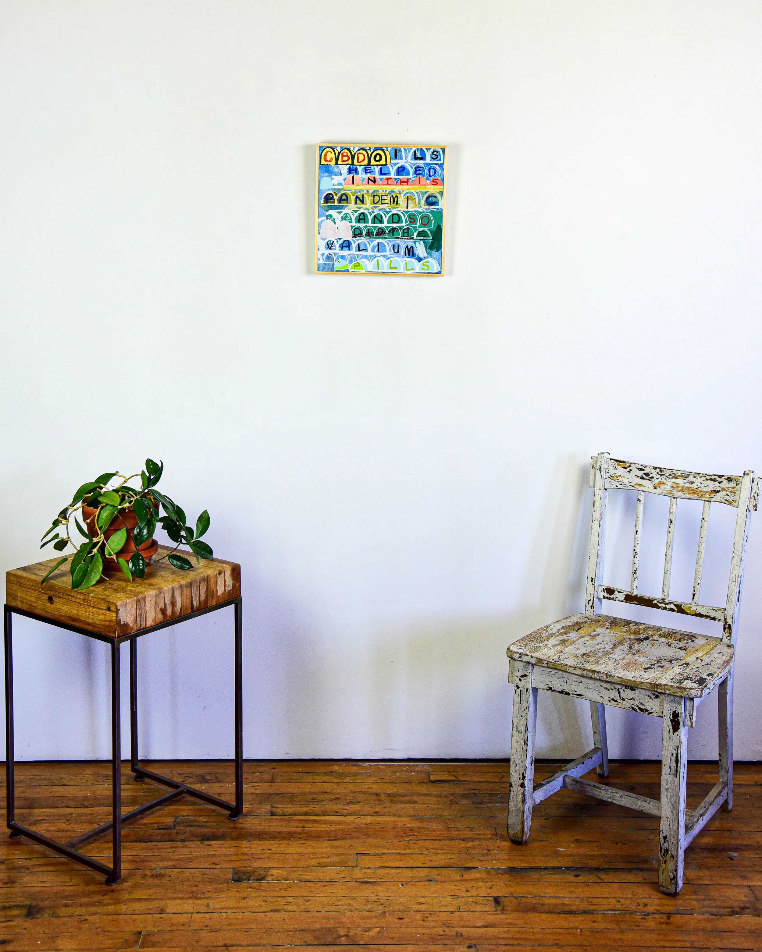 Liz Maugans_CBD Oils_Acrylic, screenprint + collage on panel_12.5”L x 1.5”W x 12.5”H_2021 (1 of 4).jpg