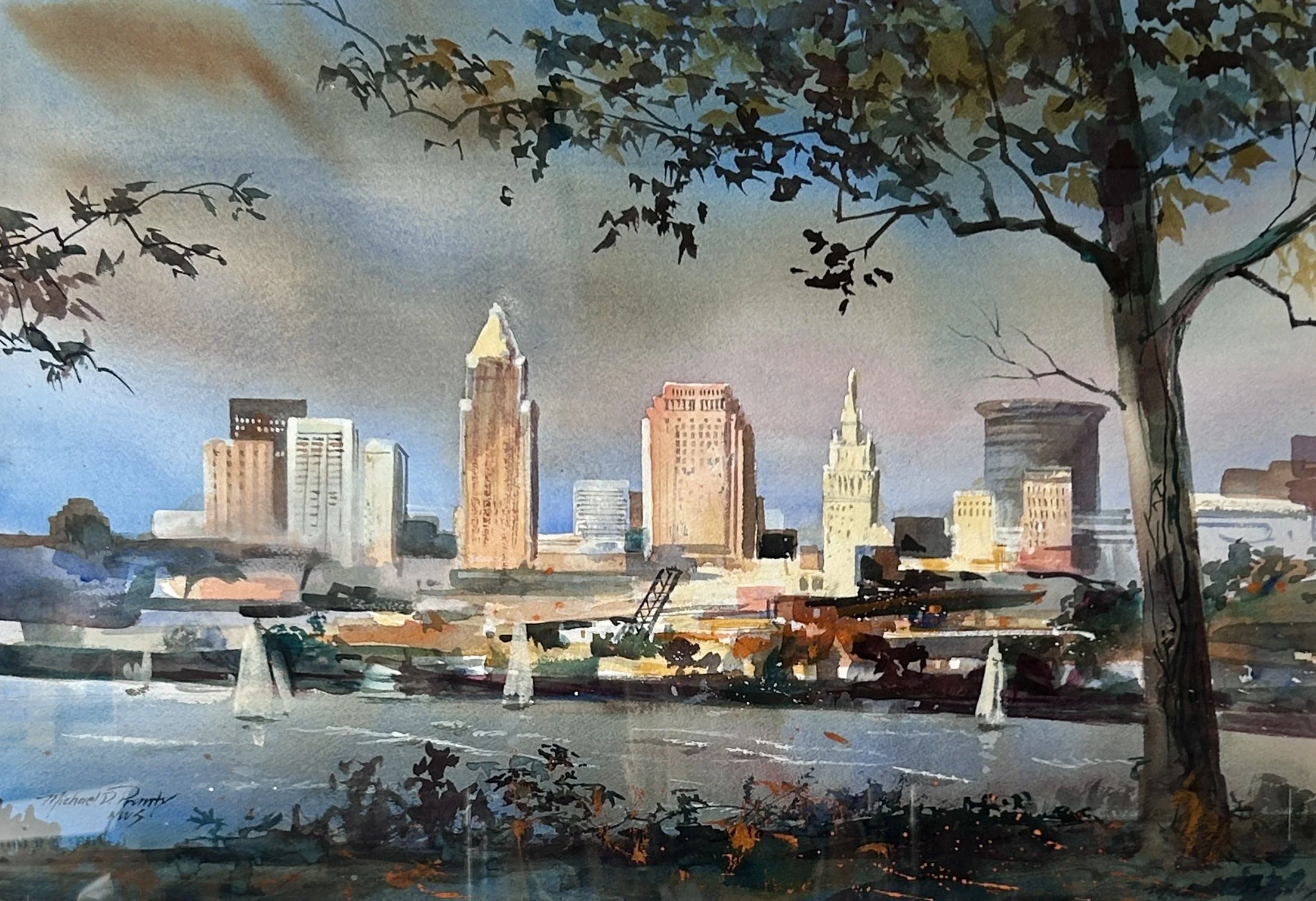 Michael Prunty (B. 1953 - 2015) - Lakeside View of Downtown Cleveland
