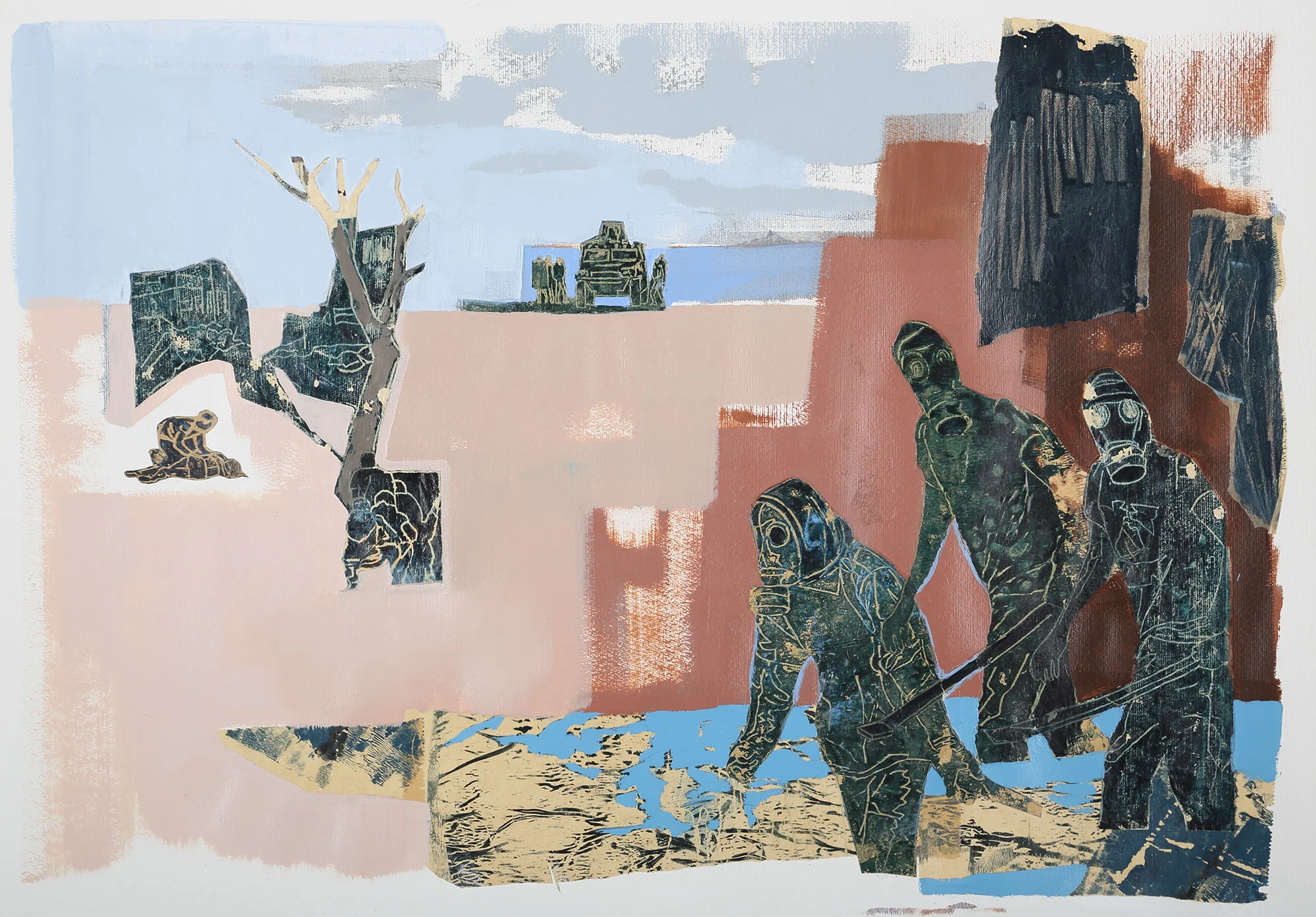 Untitled, 2018, image 70 x 100cm, Acrylic and Baking Paper on Hahnemühle Britannia Rough 300gsm paper, float mounted on archival board in a box white frame with high quality anti-glare glass (70% UV protection). From ‘ The Dividing Line ’ series, exhibited at The Suter Art Gallery, New Zealand, 2019