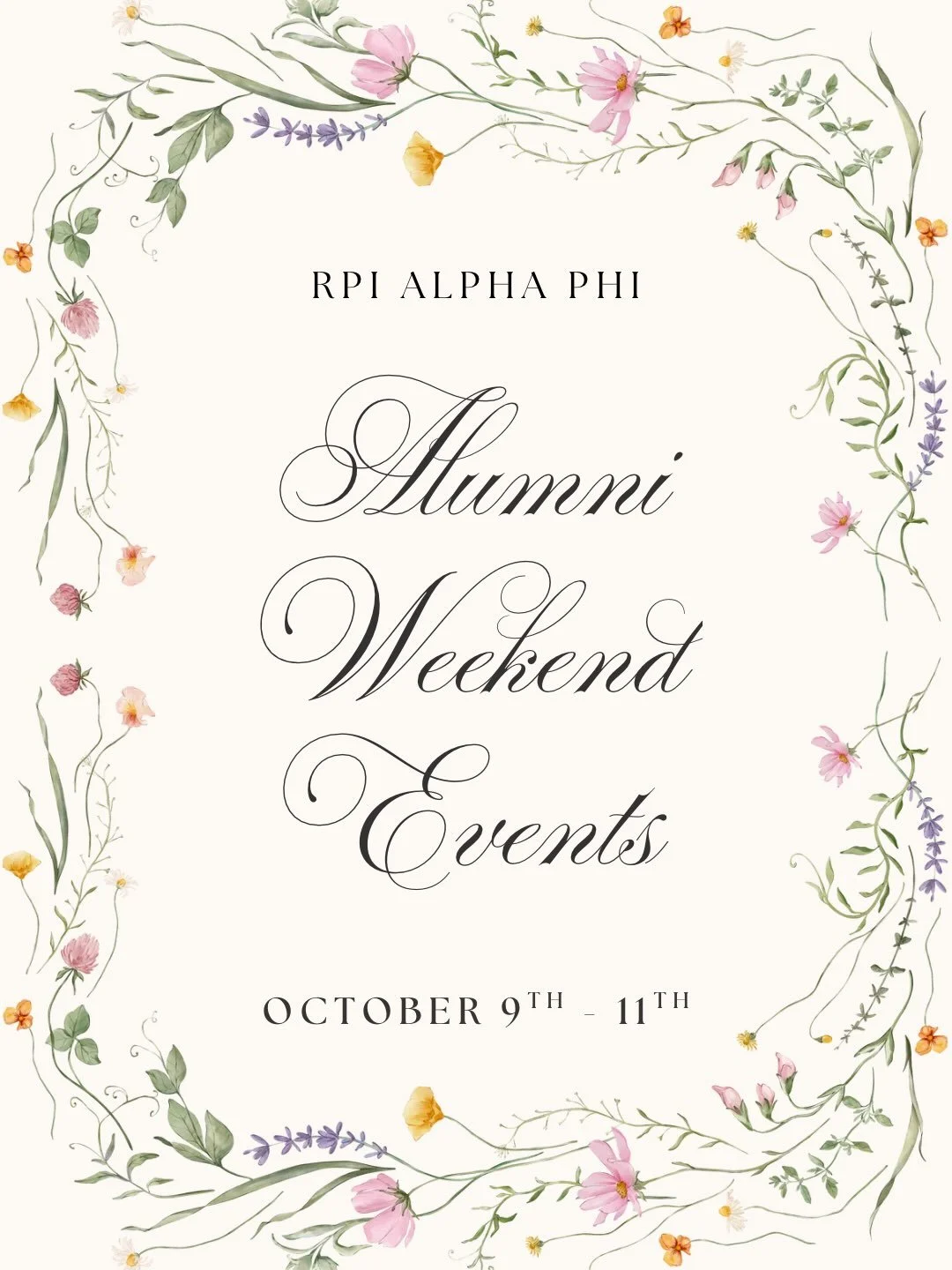 We are so excited to welcome our alumnae back home for an unforgettable weekend of sisterhood, festivities, and our annual Red Dress Gala! ❤️🌿

10/09 &mdash; Mocktail Hour @ APhi House (1 Forsyth Drive) | 5:00&ndash;6:00 PM
Stop by for house tours a