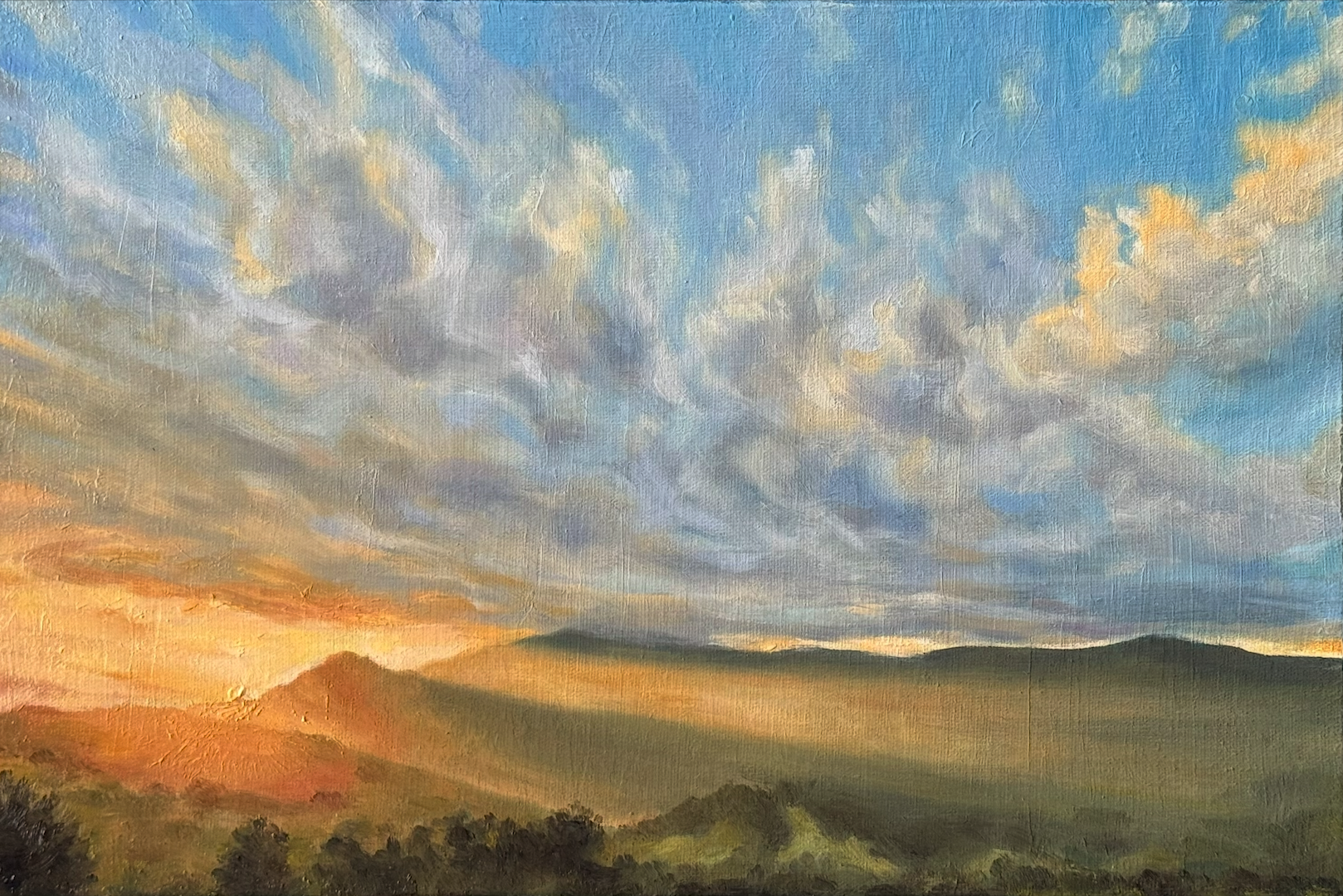   Sunset in Joanópolis  — oil on canvas, 20 X 30 cm, September 2025. 