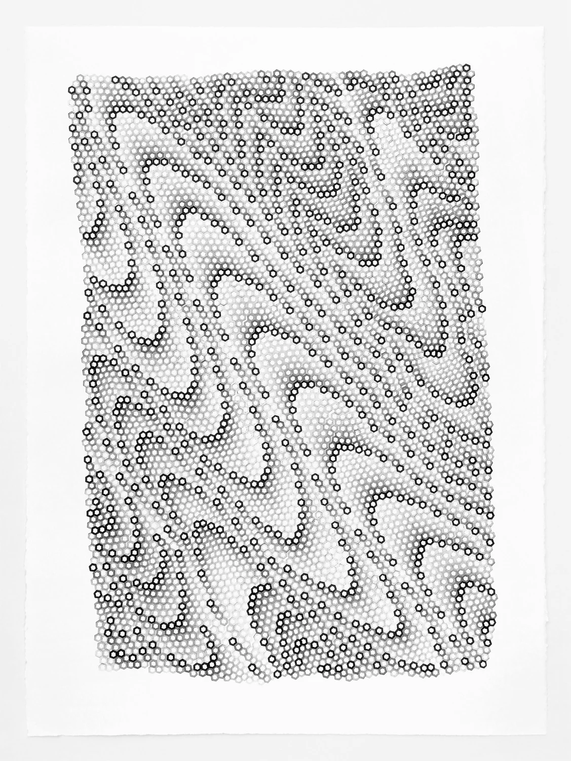 Hexagons 3 , 2018 stamped archival ink on 140 lb hot press watercolor paper 30 x 22 in (76.2 x 55.9 cm)