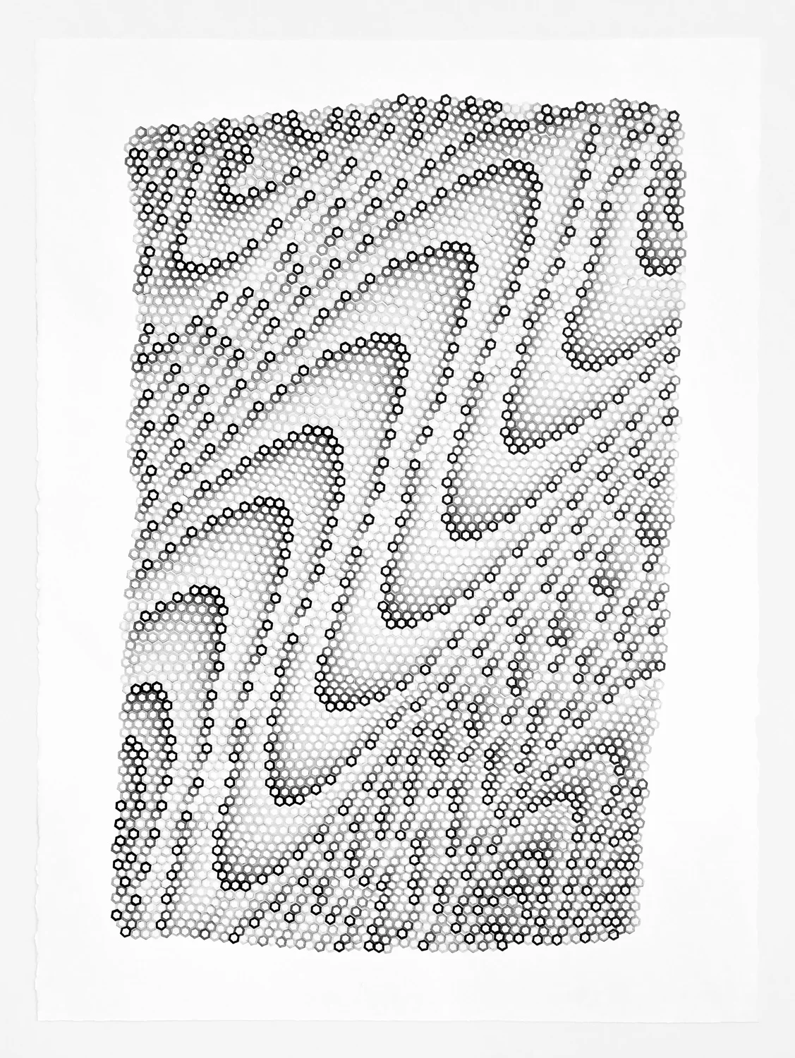 Hexagons 5 , 2018 stamped archival ink on 140 lb hot press watercolor paper 30 x 22 in (76.2 x 55.9 cm)