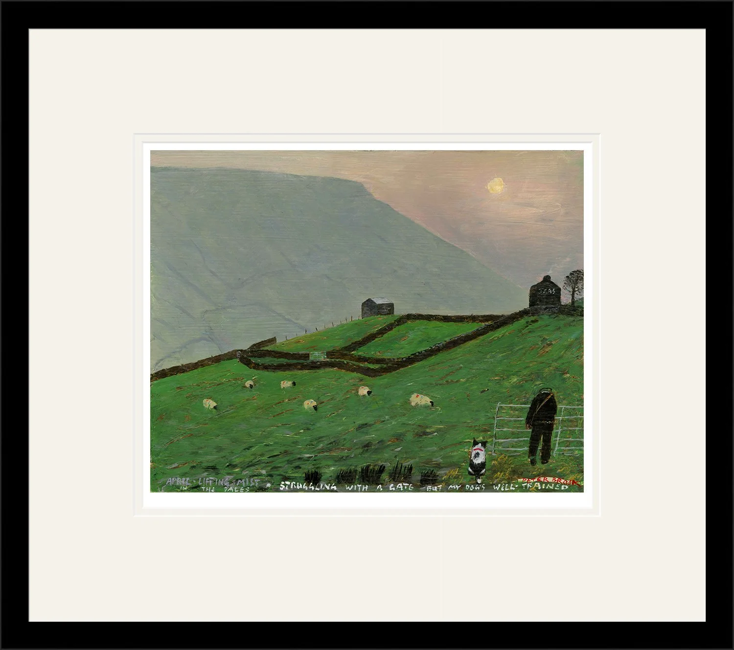 'April lifting mist in the Dales - Struggling with a gate but my dog's well-trained' by Peter Brook (RBA)