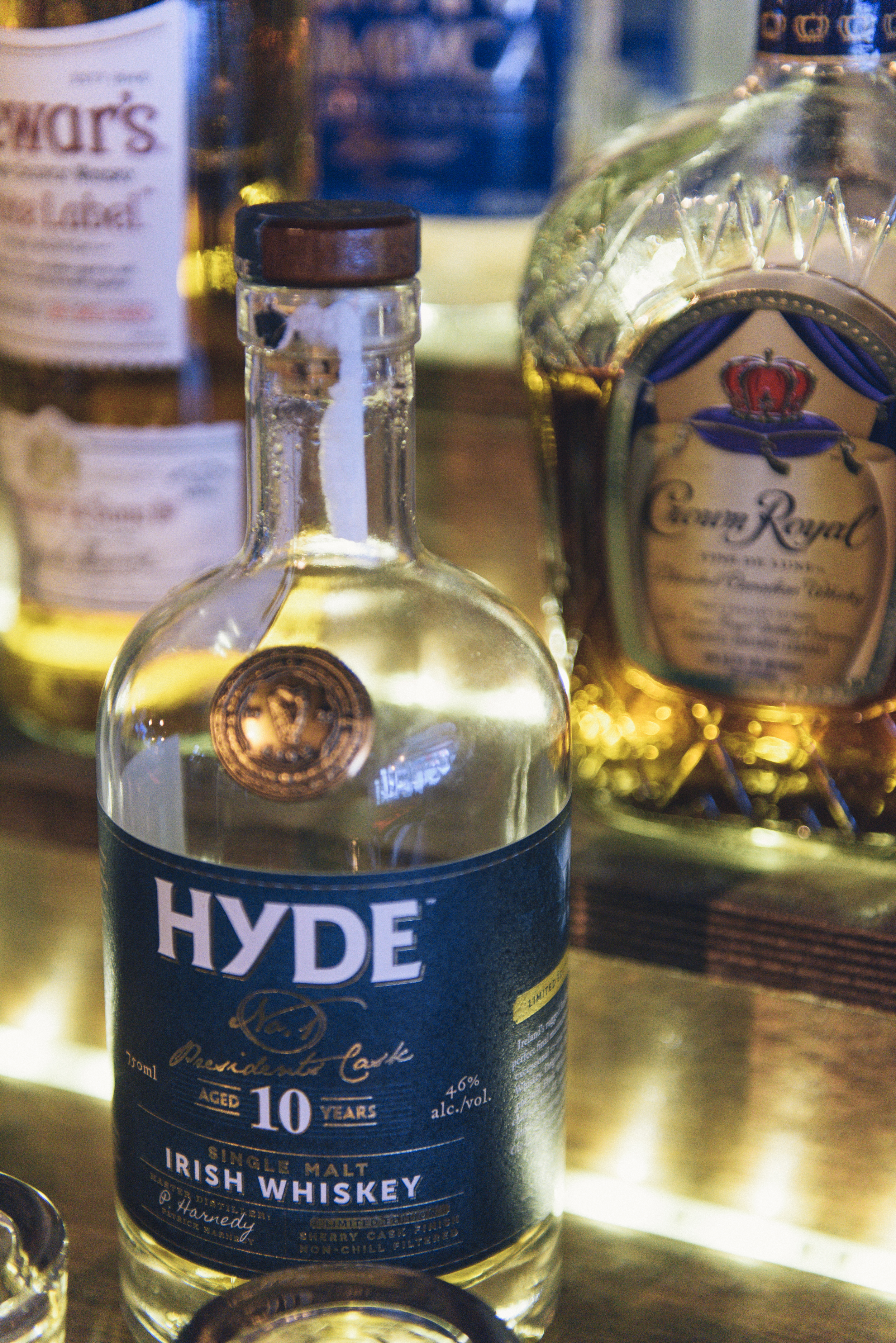 Close up of bottle of Hyde Irish Whiskey
