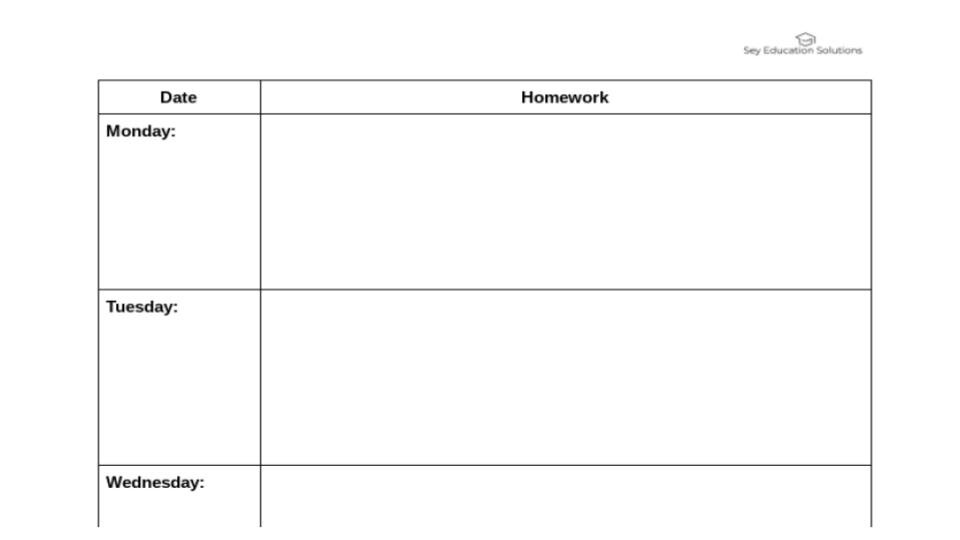 Weekly Homework Planner Insert (All Grades)