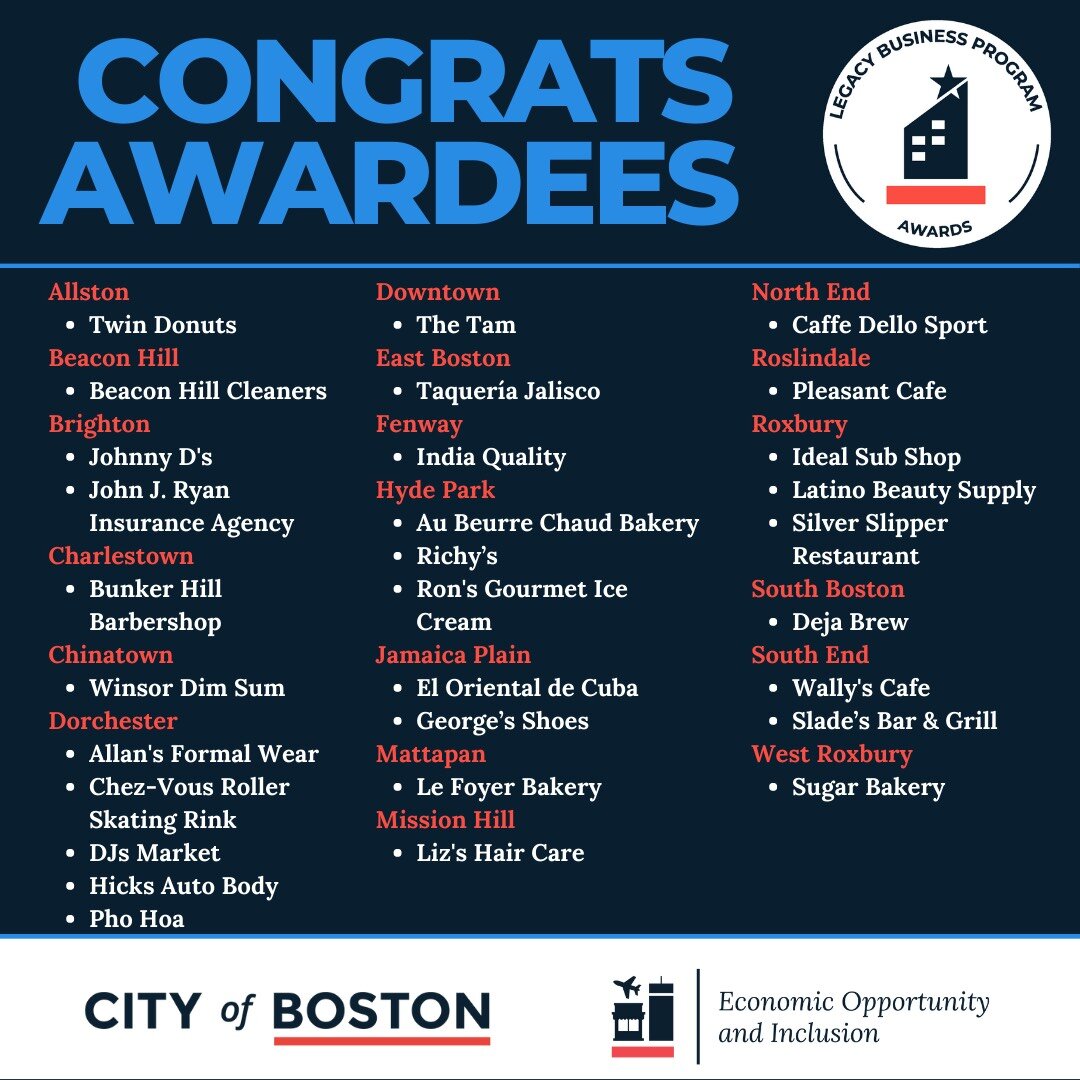 CONGRATS to West Roxbury's own @sugarboston for receiving a 2023 Legacy Business Award by the @cityofboston and its Office of Opportunity and Inclusion. 

Celebrate with the Sugar bakery team and the other 29 citywide business recipients at the Legac