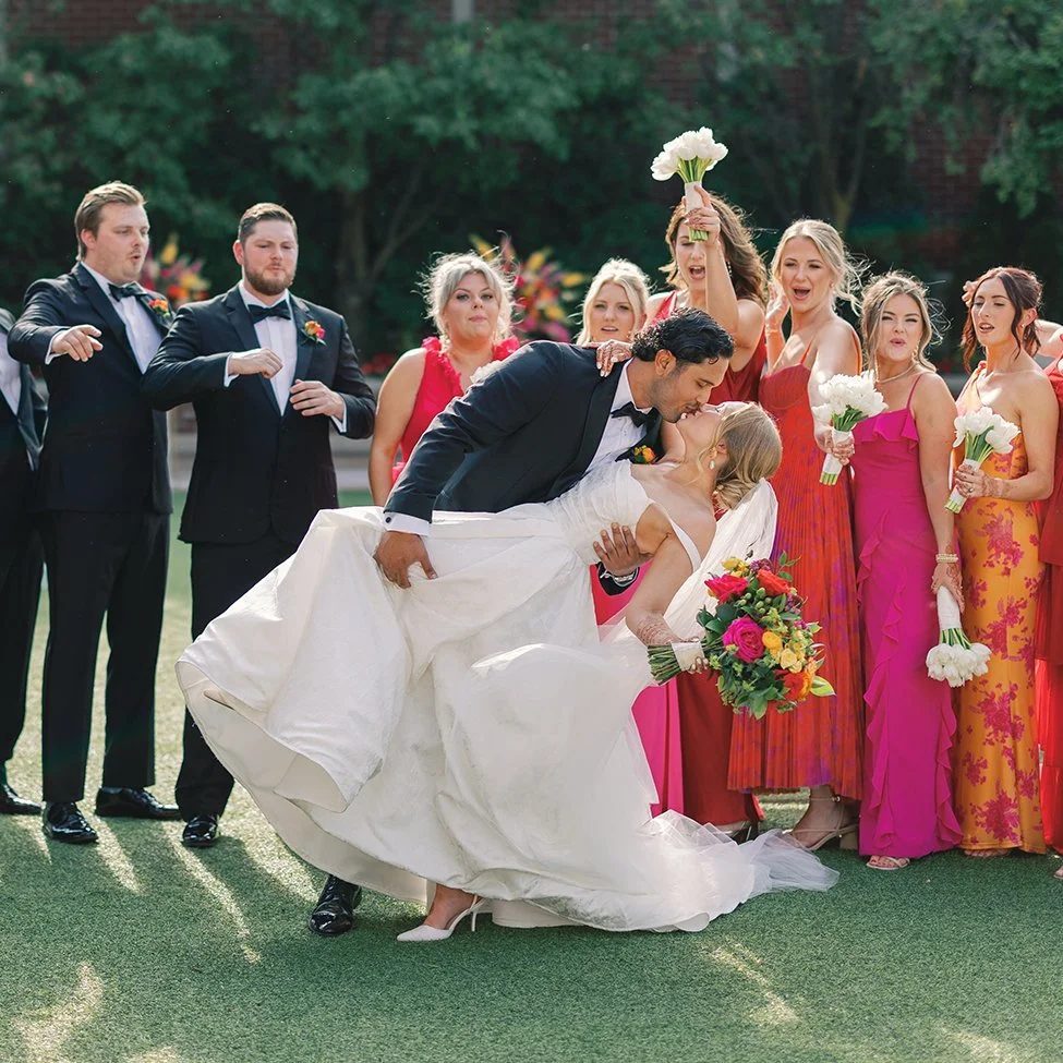 Bride and groom with their wedding party at The Ameristar Casino and Resort in St. Louis, Missouri.
