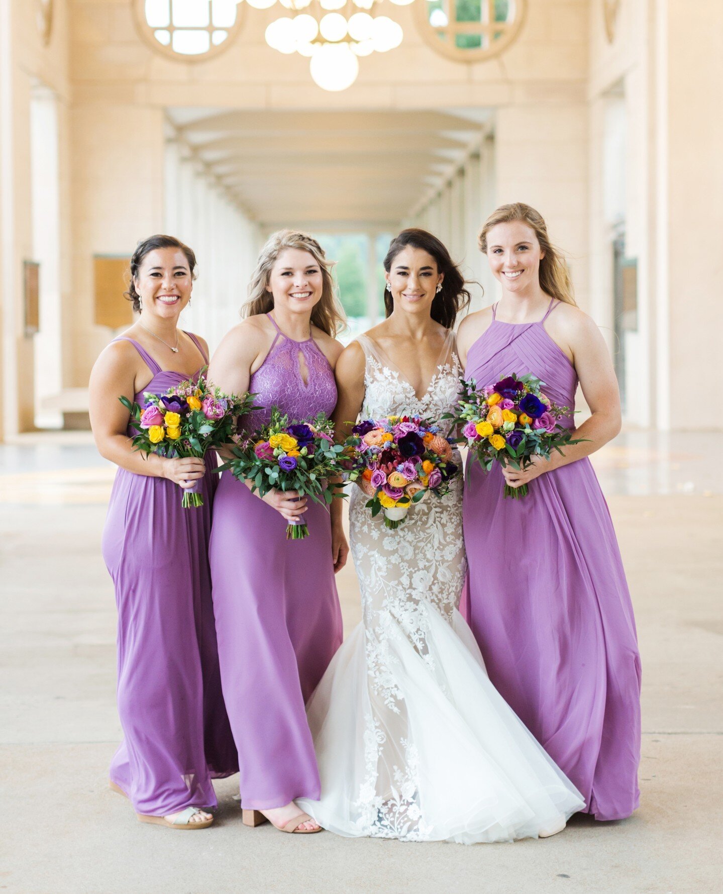 Purple is a sign of royalty, and it certainly suits this bridal party full of beautiful queens! 👑 What extra touches will make you feel like royalty on your wedding day?⁠
⁠
Photo: @lphotographie