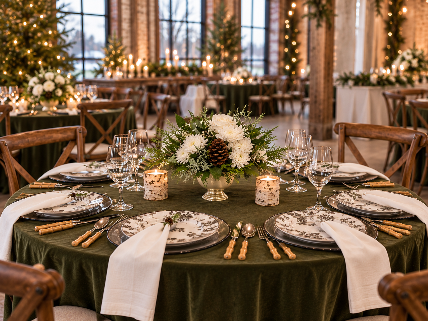 Mood board for a fireside retreat holiday party theme with flowers deigned by Belli Fiori in St. Louis.