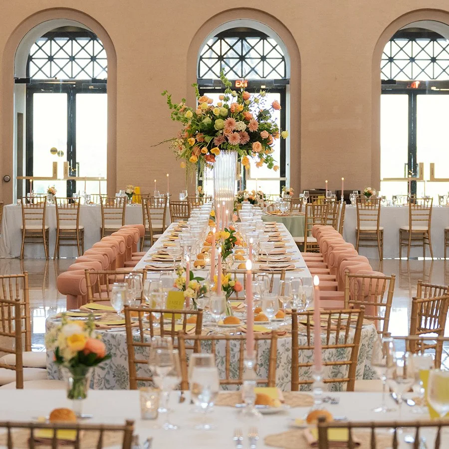 Head table at the St. Louis Art Museum with centerpieces designed by Belli Fiori.