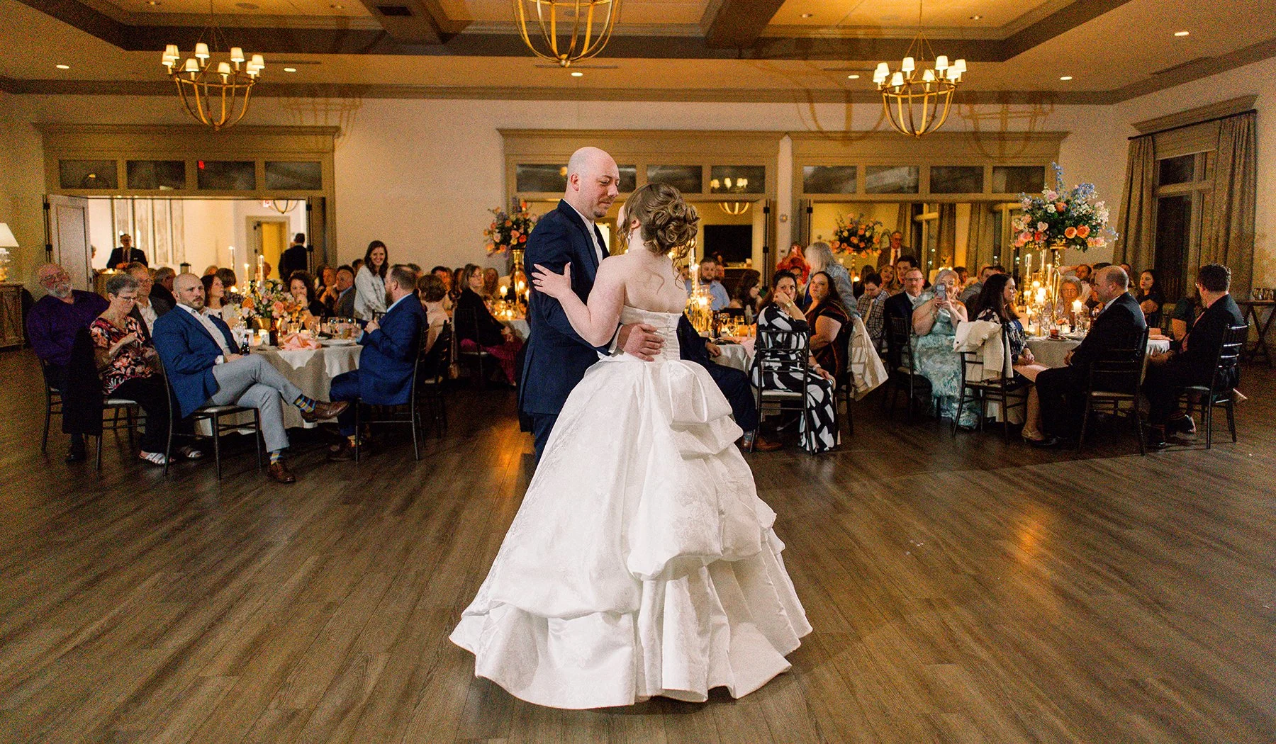 Bride and groom's first dance at wedding reception in St. Louis.